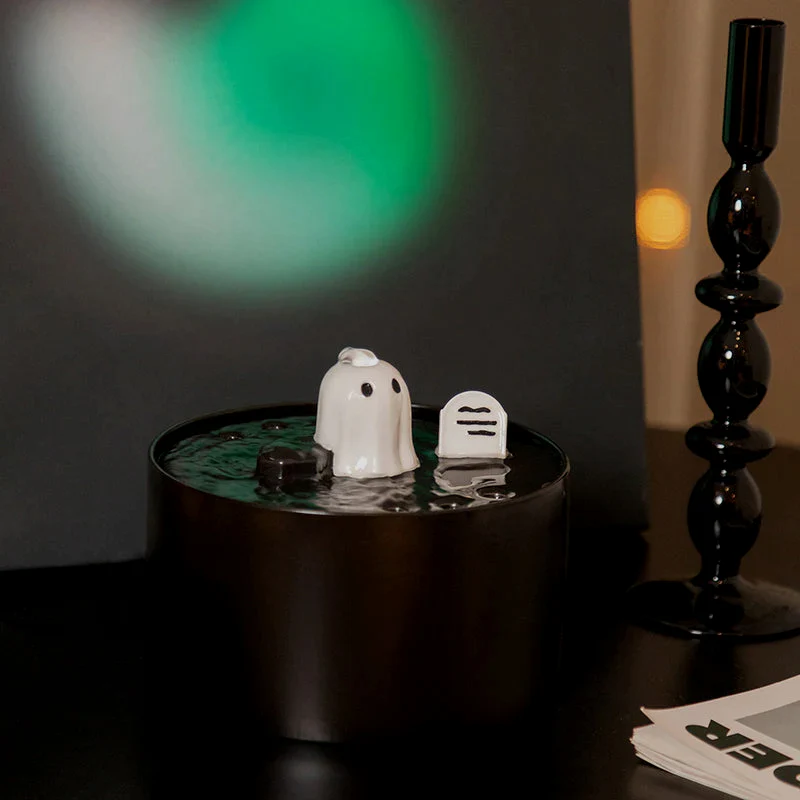50oz / 1.5L Ceramic Ghost Cat Water Fountain with Quiet Flow