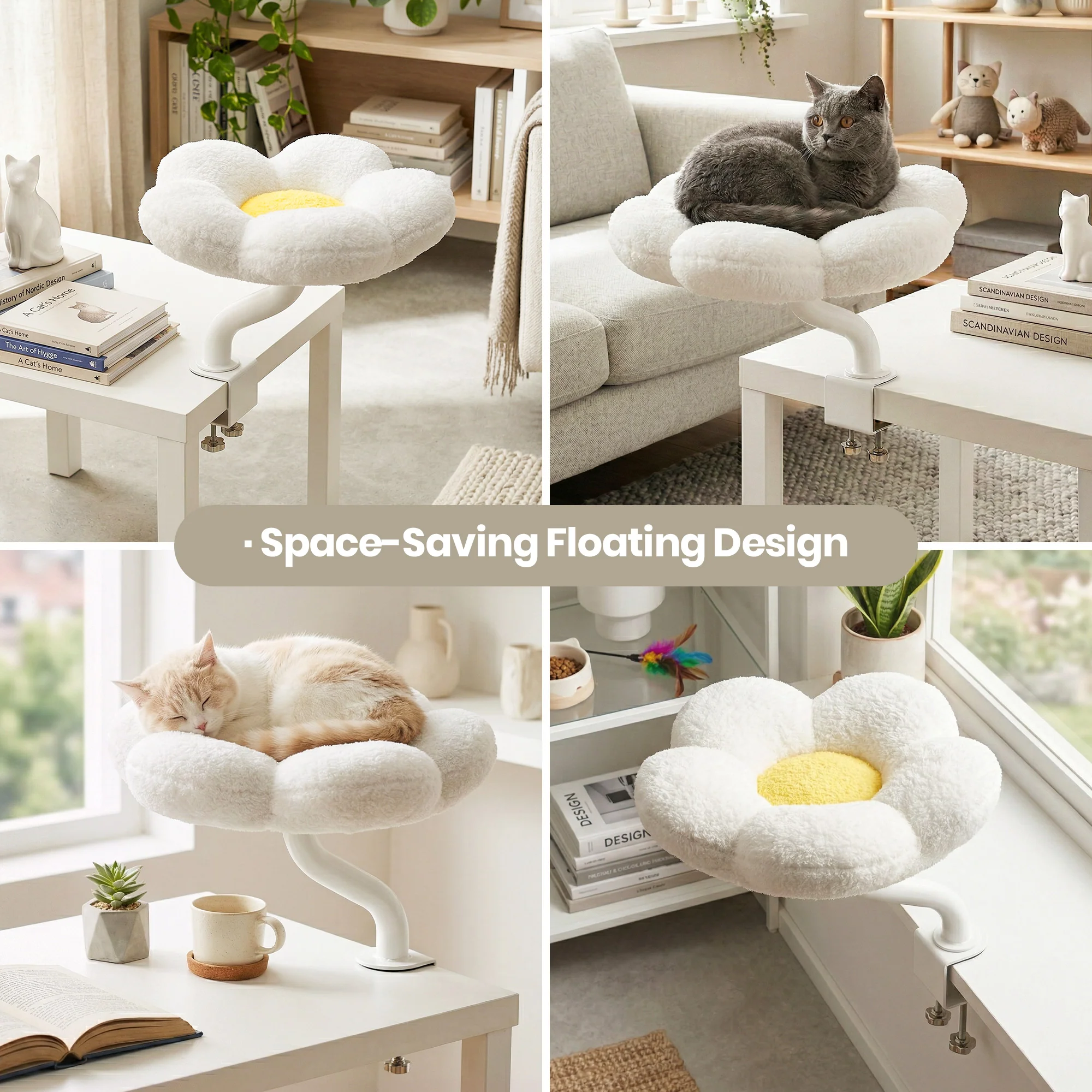 Hyggelig blomster-skrivebordsseng til kat