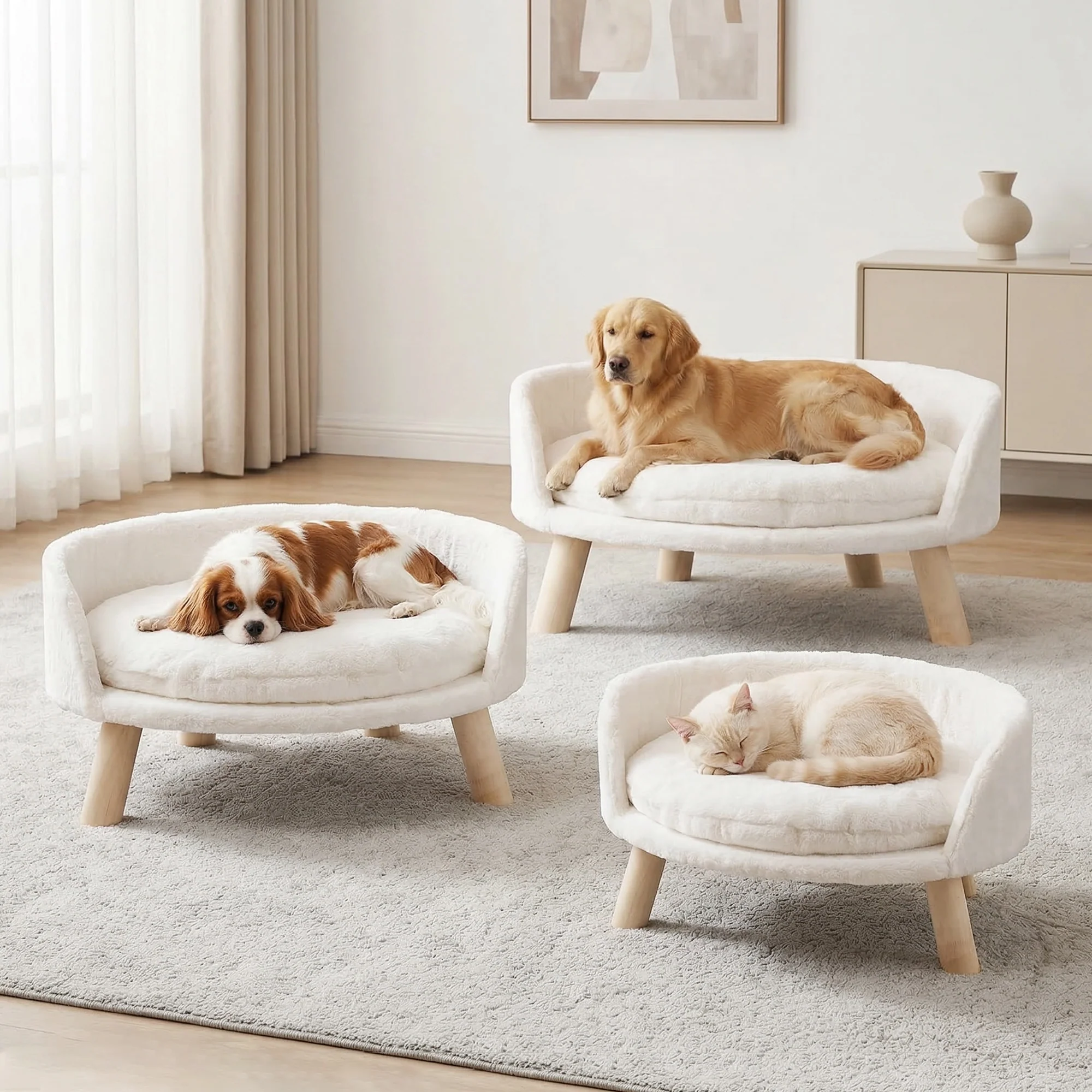 Lit canapé pour chat avec coussin amovible et structure en bois