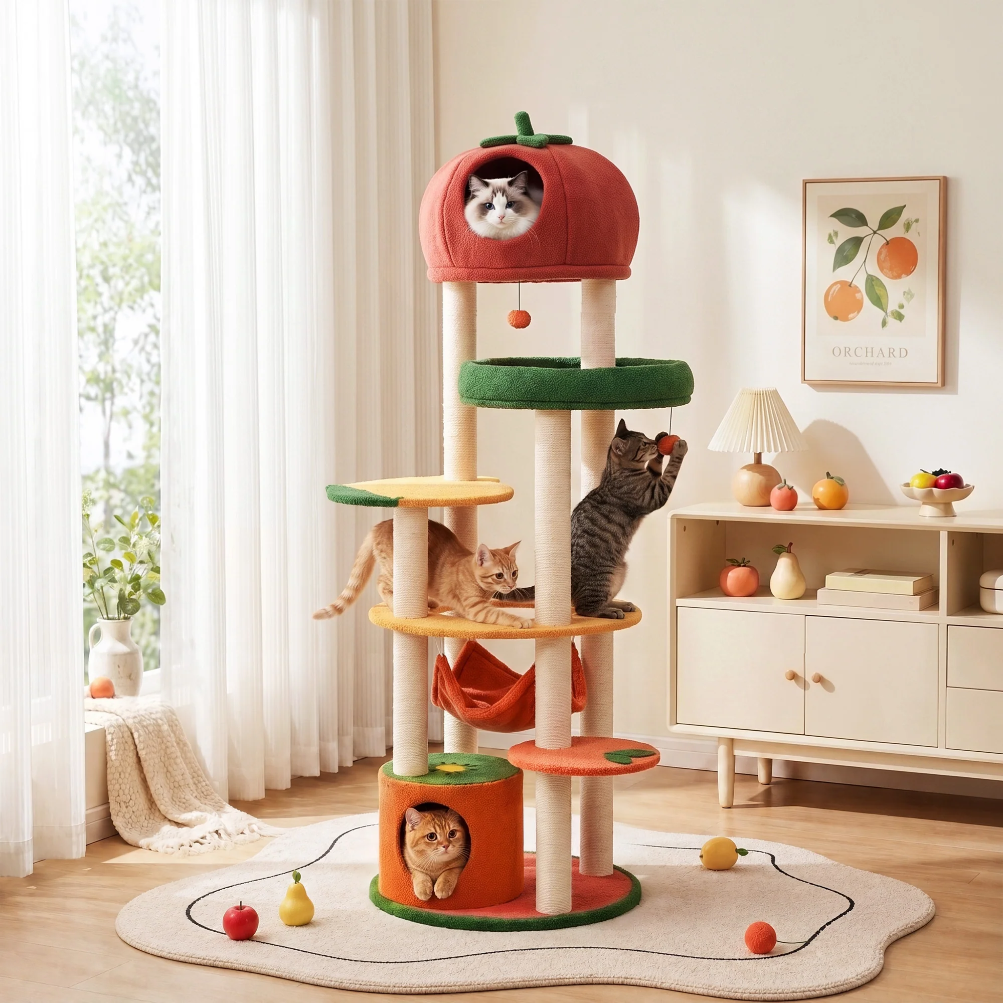 Albero per più gatti Fruit World da 71" con piattaforme a mango, fragola e arancia