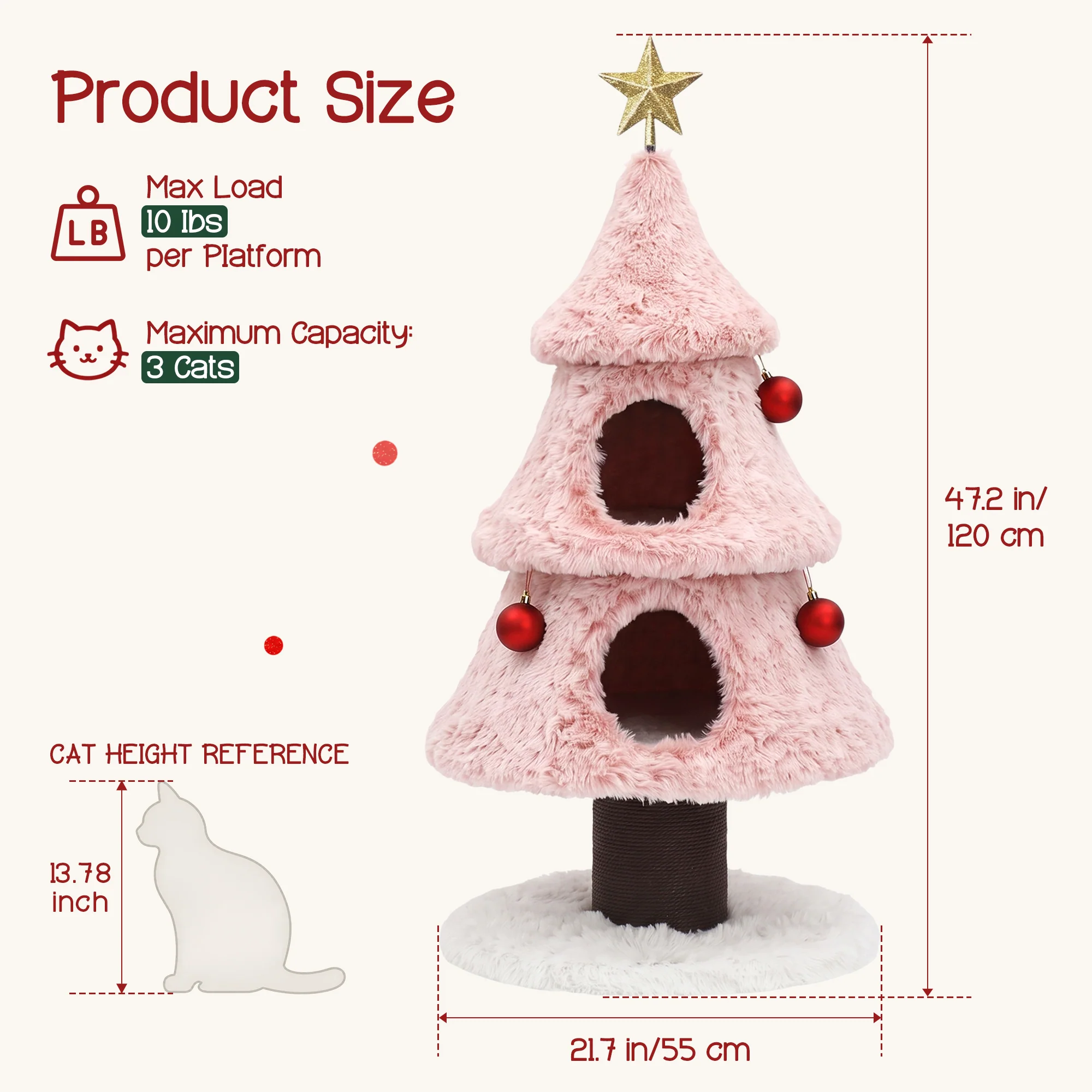 47.2" decoratieve verticale kerstboom-stijl kattenboom