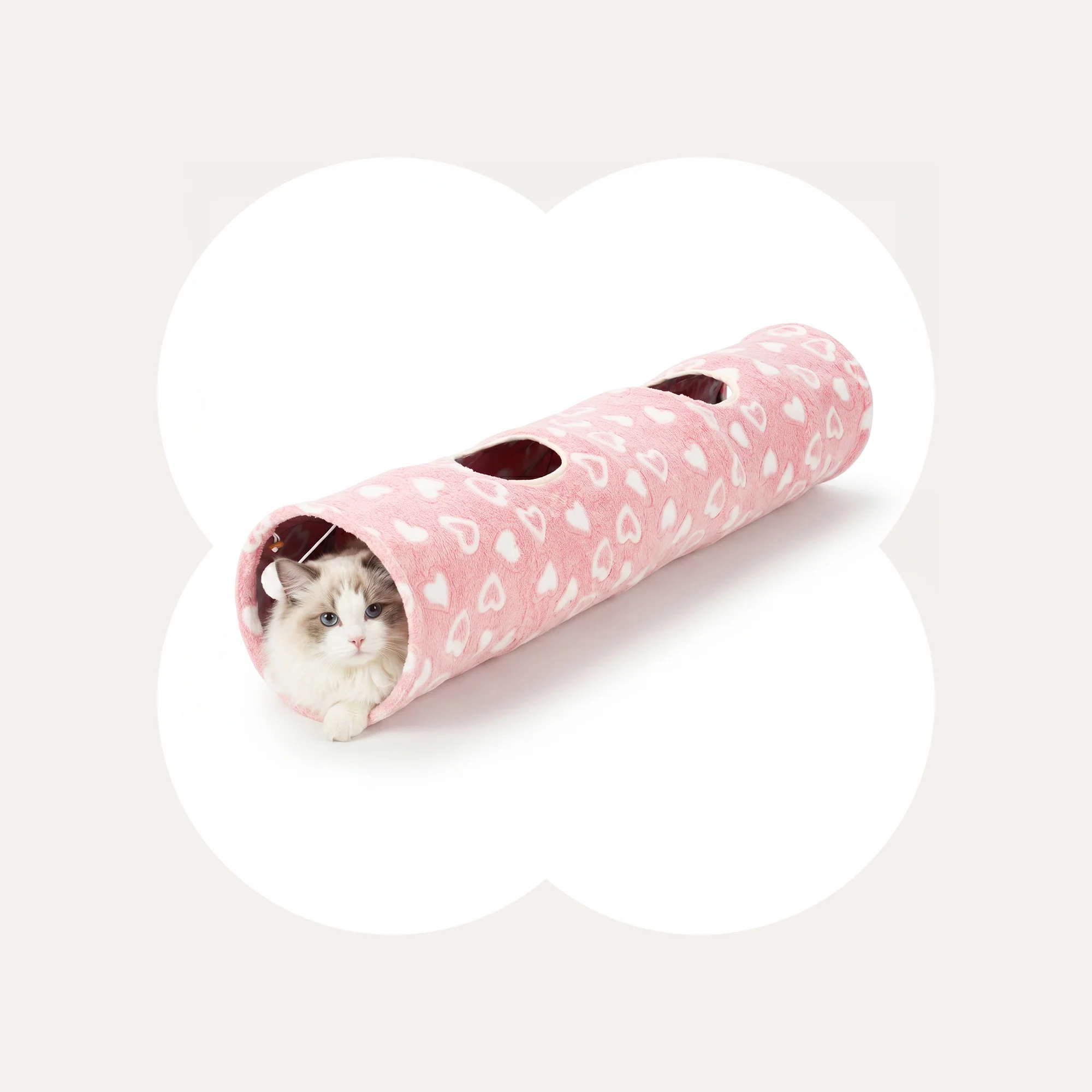 Sweetheart Snuggle Cat Tunnel Bed in Soft Pink Plush