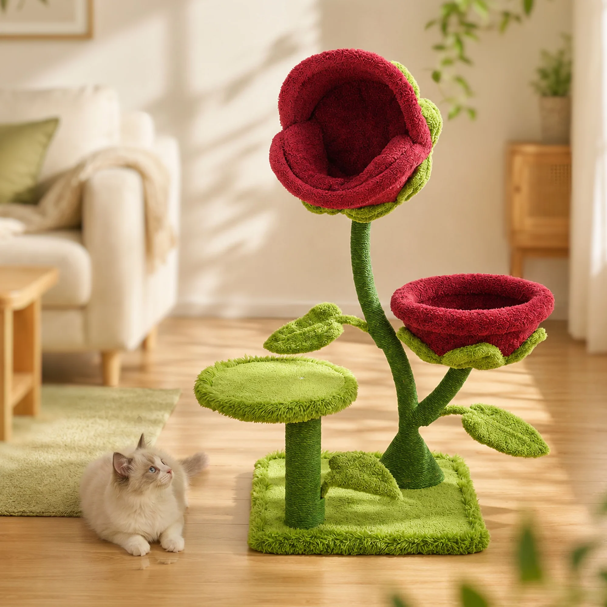 50.8'' 두 개의 블룸 둥지가 있는 Carnivorous Blossom Cat Tree Max