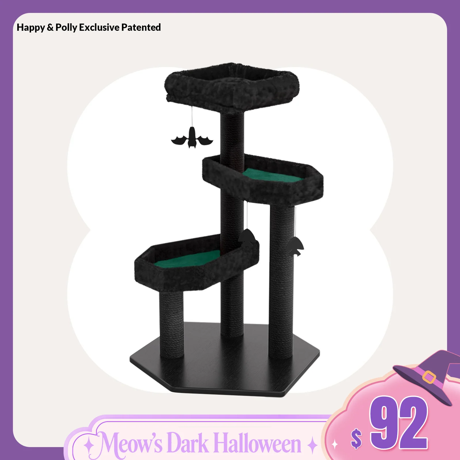 Gothic Style Cat Tree with Coffin Platforms in Red and Black