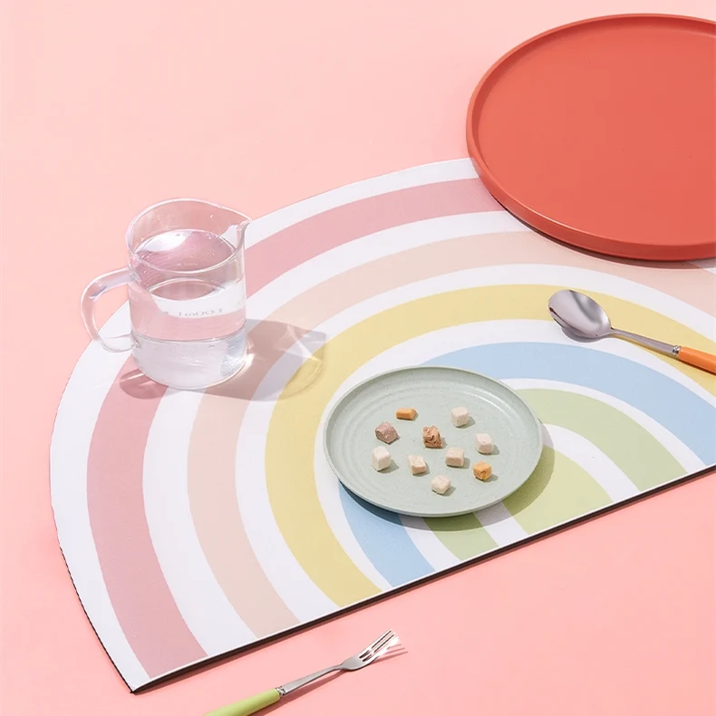 Rainbow Waterproof Silicone Pet Feeding Mat That Folds Flat