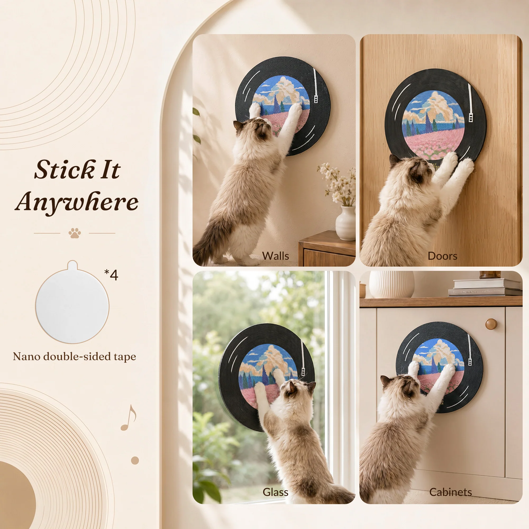 Vinyl Dreams vægklatrestativ til katte med pladestel til musikelskende katte