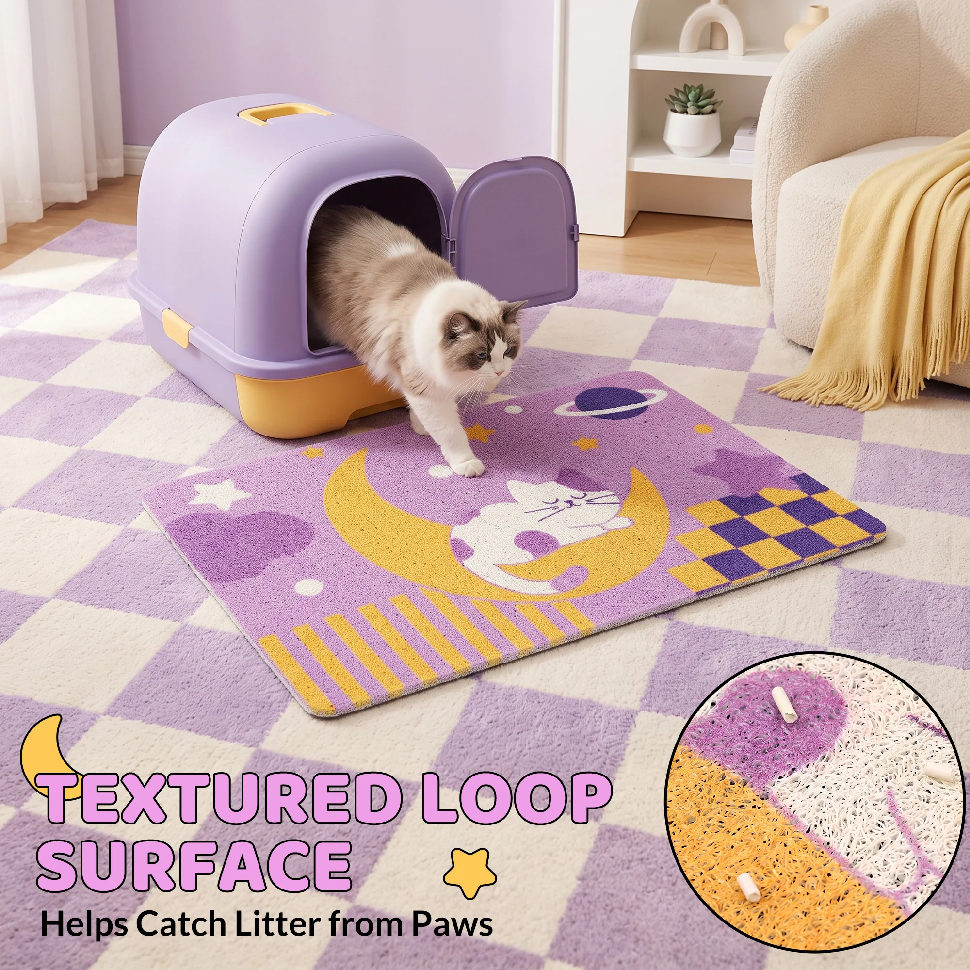 Tapis de litière pour chat Moonlight Dream avec surface à boucle piégeante