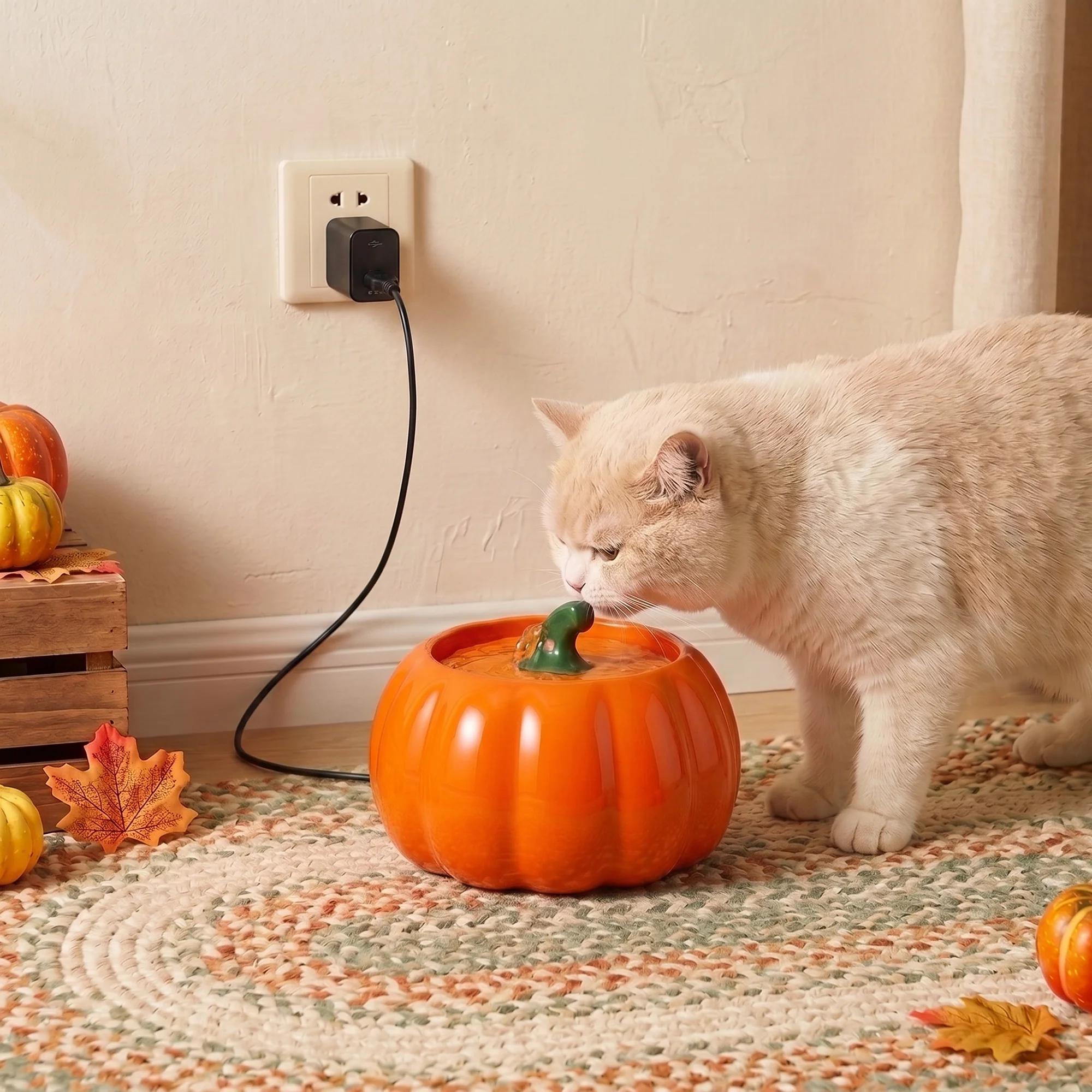 44oz Pumpkin Patch Cat Water Fountain, 44 fl oz
