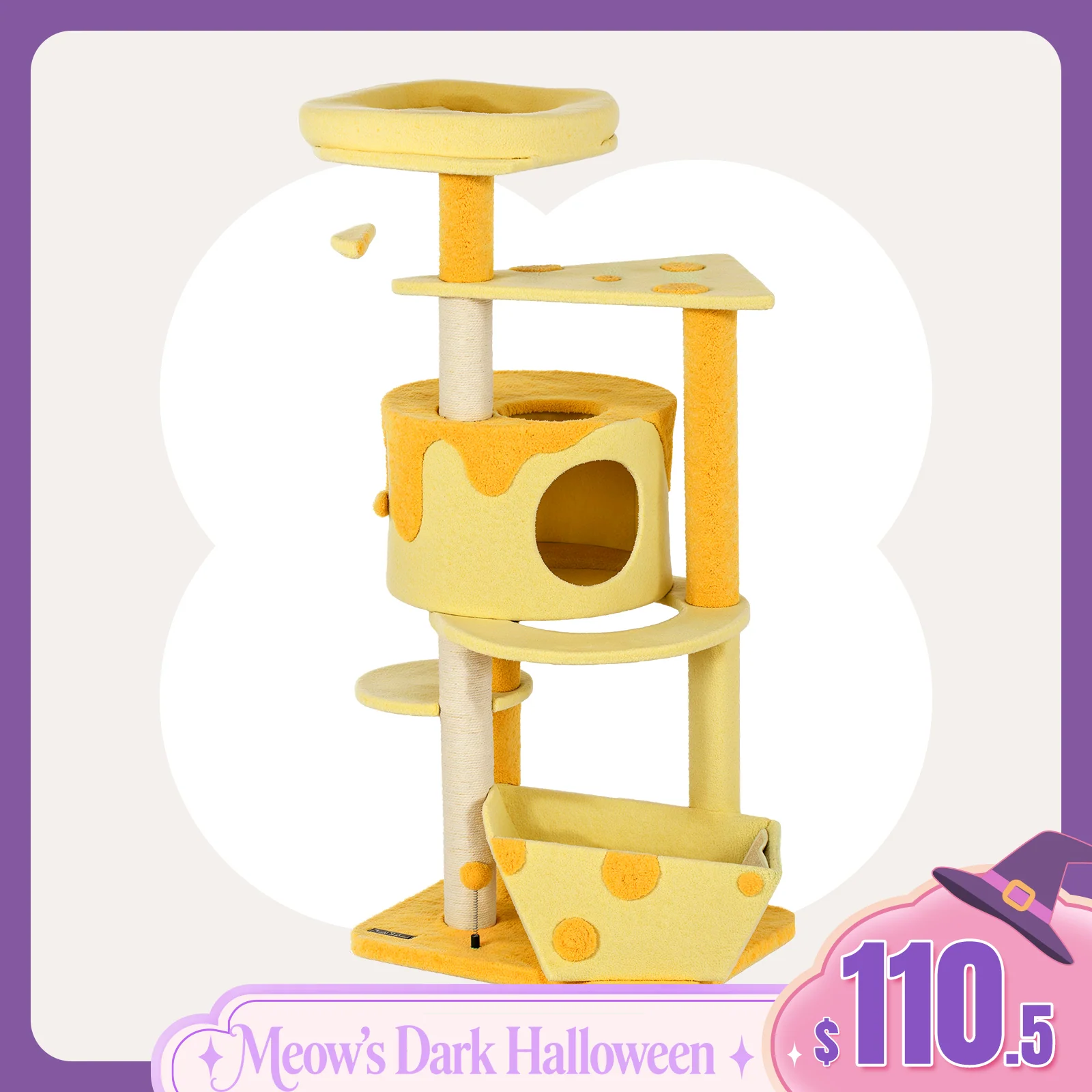 Transformable Cheese Cat Tree with 3-Door Condo and Teddy Velvet Finish