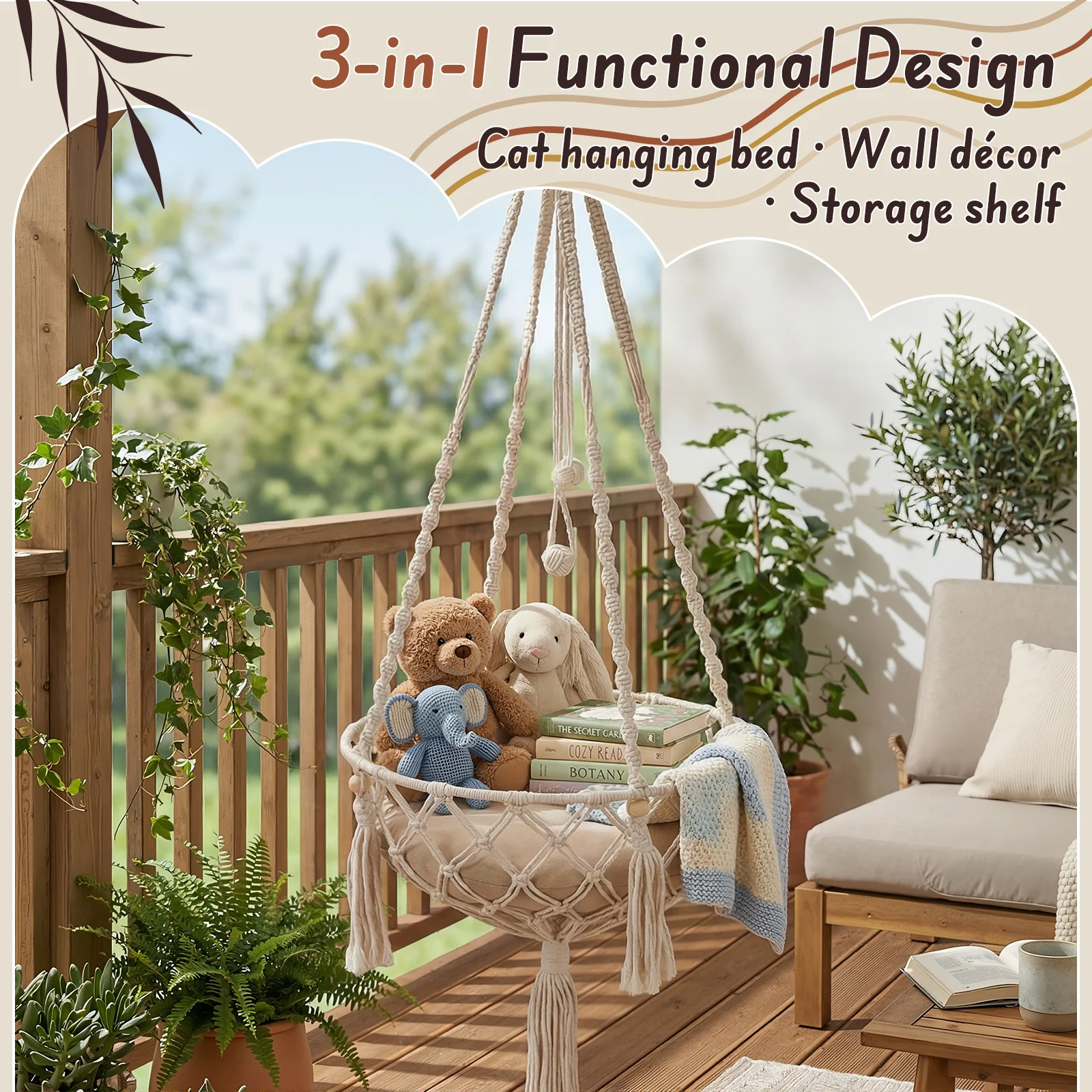 Bohemia Style Handmade Macramé Cat Hammock Wall Basket