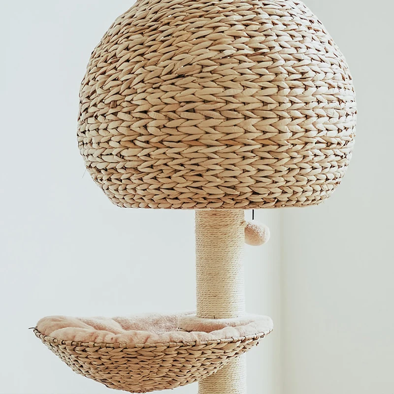 Bird Nest Cat Tree with Hand-Woven Rattan Bed and Four Sisal Posts