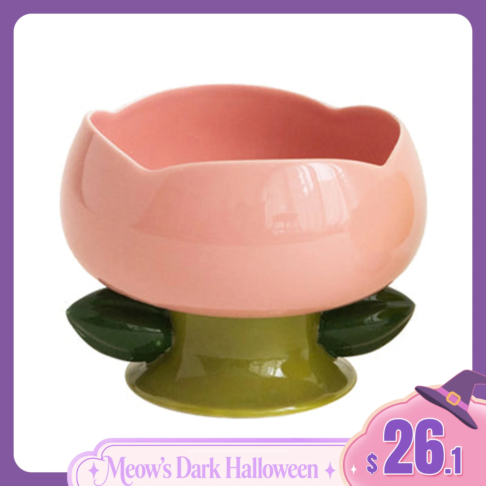 Flower Shape Ceramic Raised Cat Bowl for Easier Mealtimes