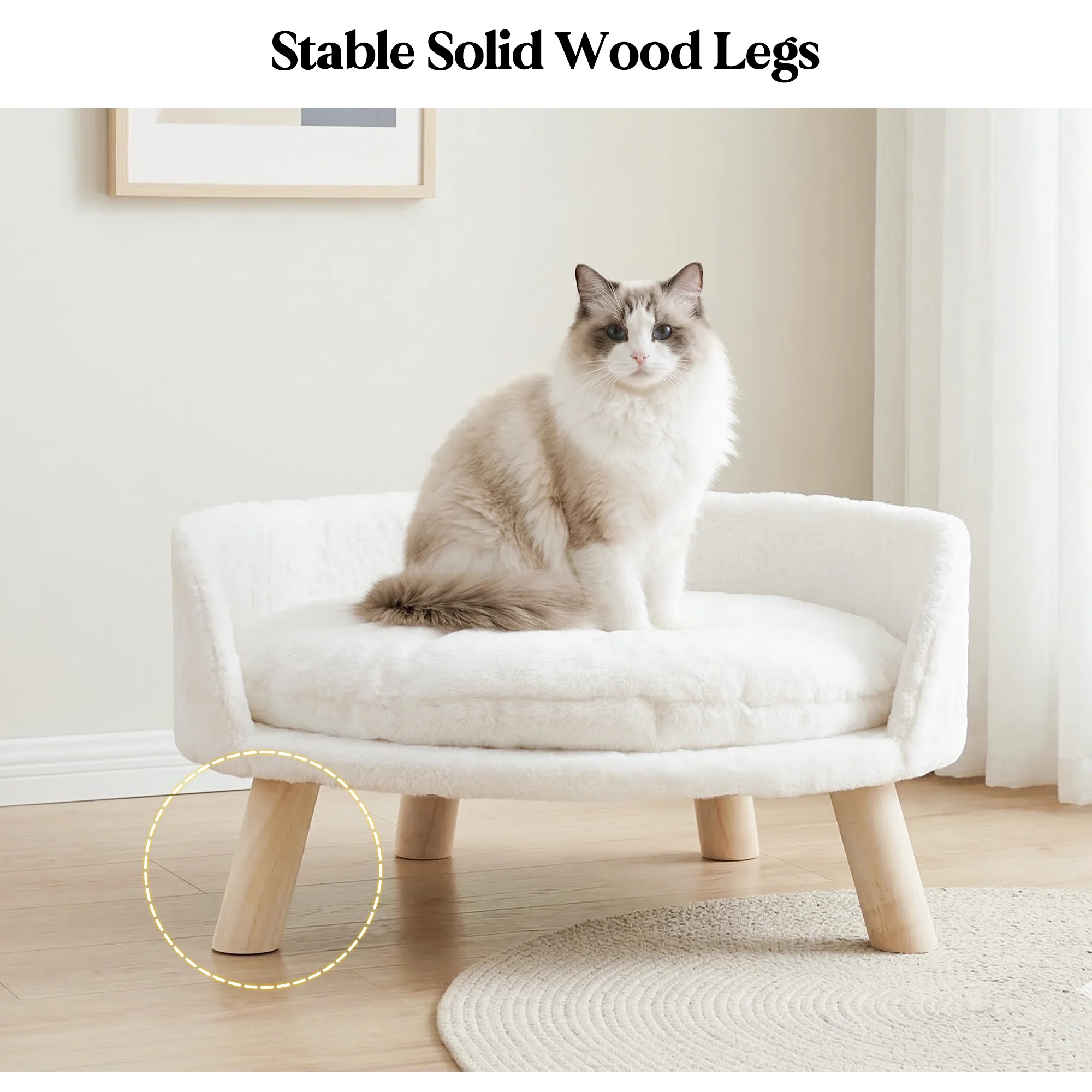 Lit canapé pour chat avec coussin amovible et structure en bois