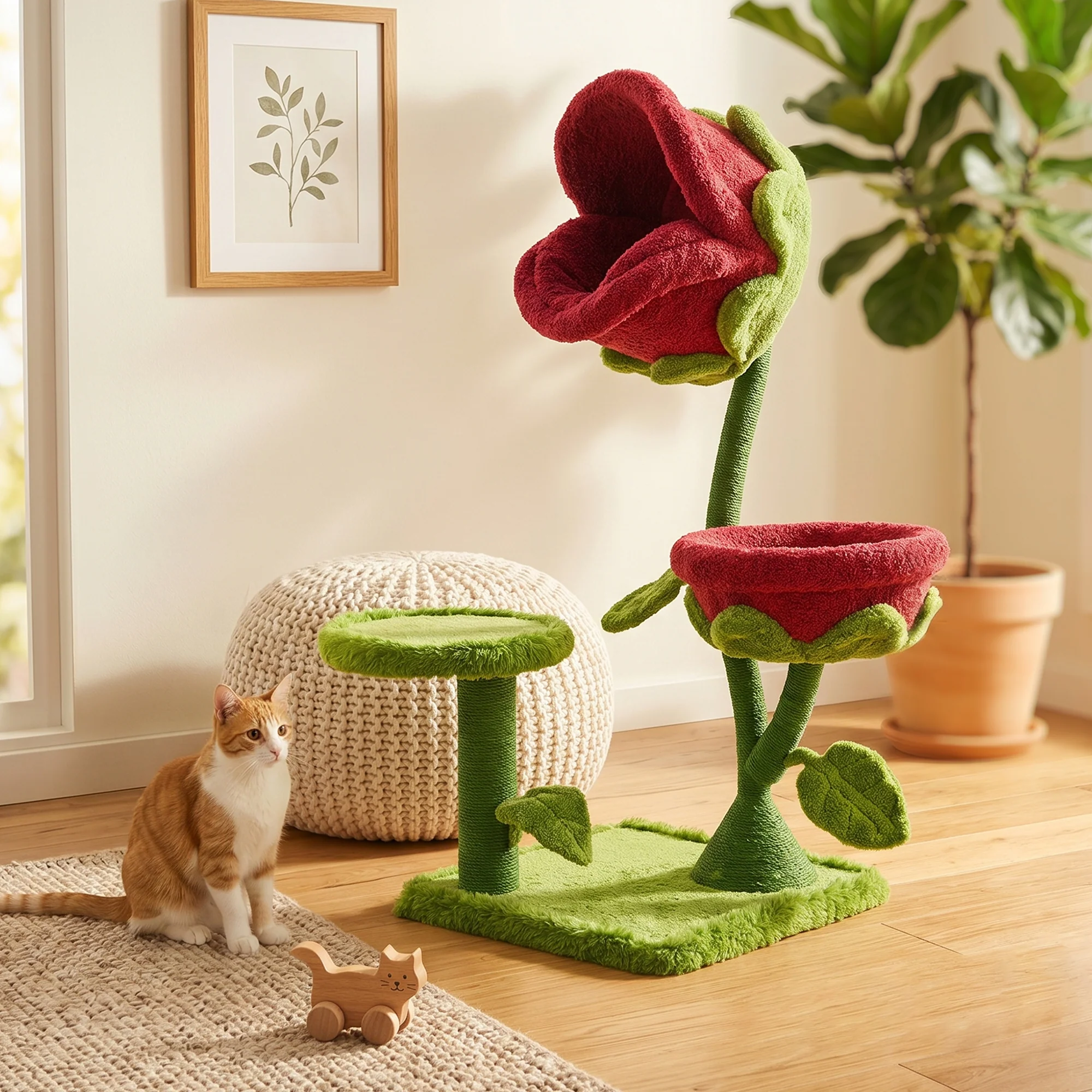 50.8'' 두 개의 블룸 둥지가 있는 Carnivorous Blossom Cat Tree Max