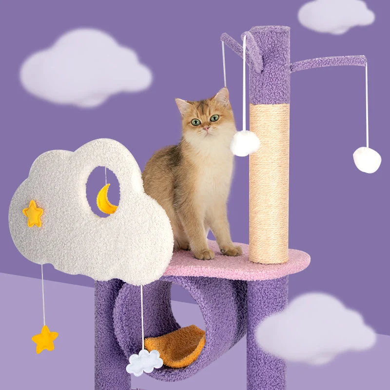 Moonlight Cat Tree Accessories: Star, Cloud and Crescent Moon Rope Charms