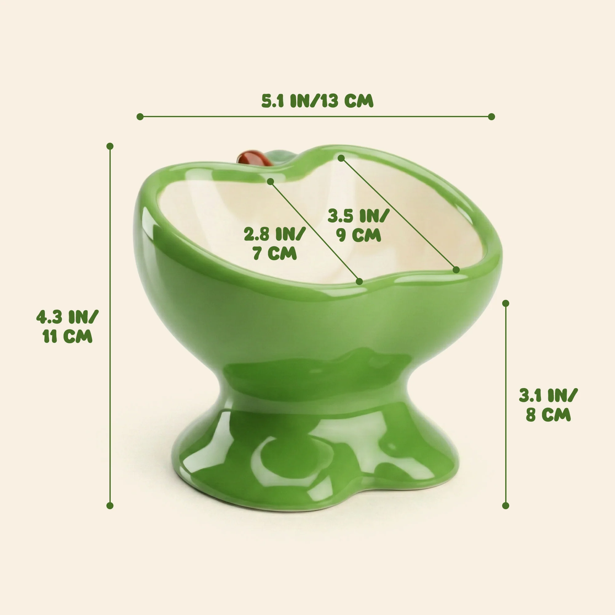 9oz Apple Bliss Elevated Cat Bowl in Ceramic, 9oz