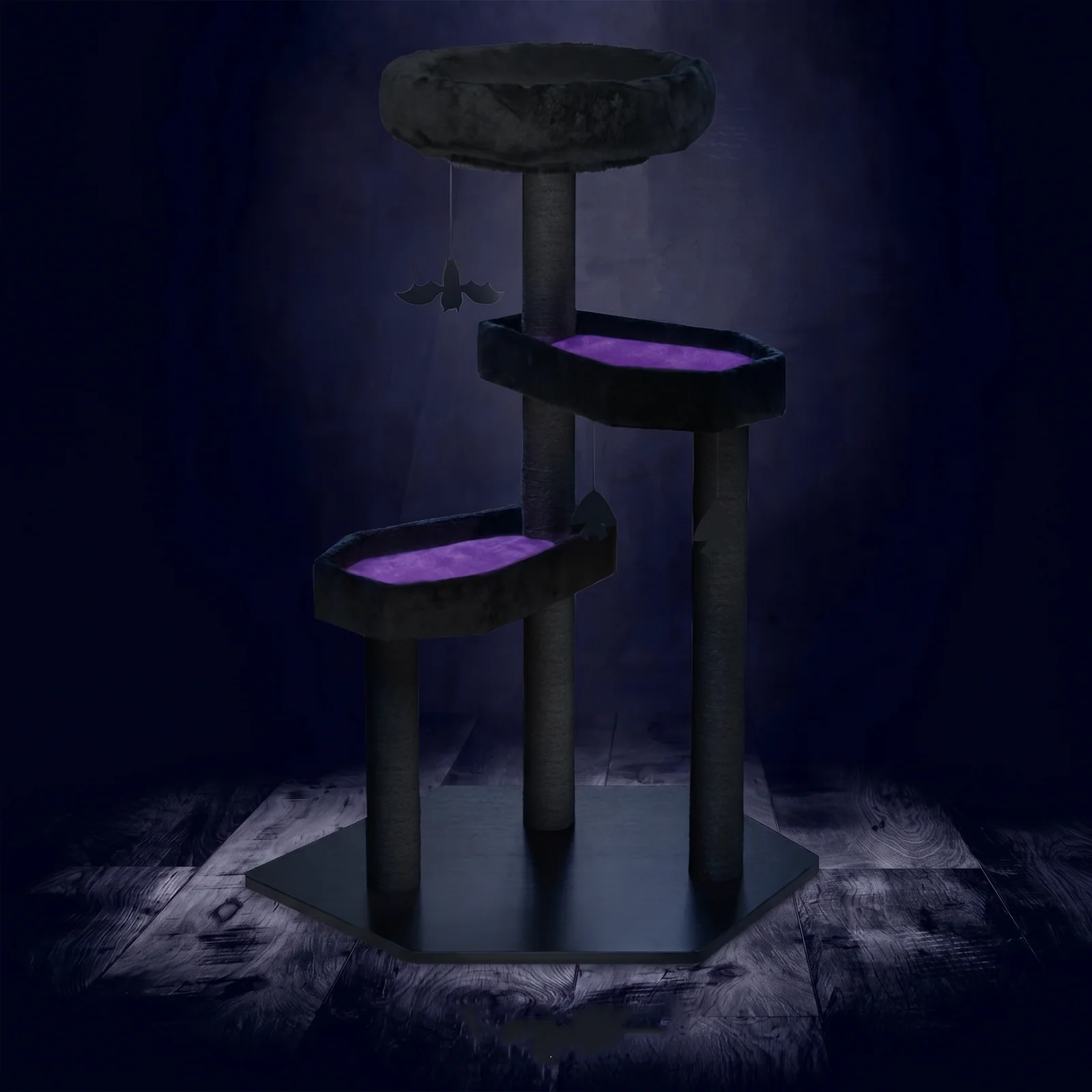 Gothic Style Cat Tree with Coffin Platforms in Red and Black