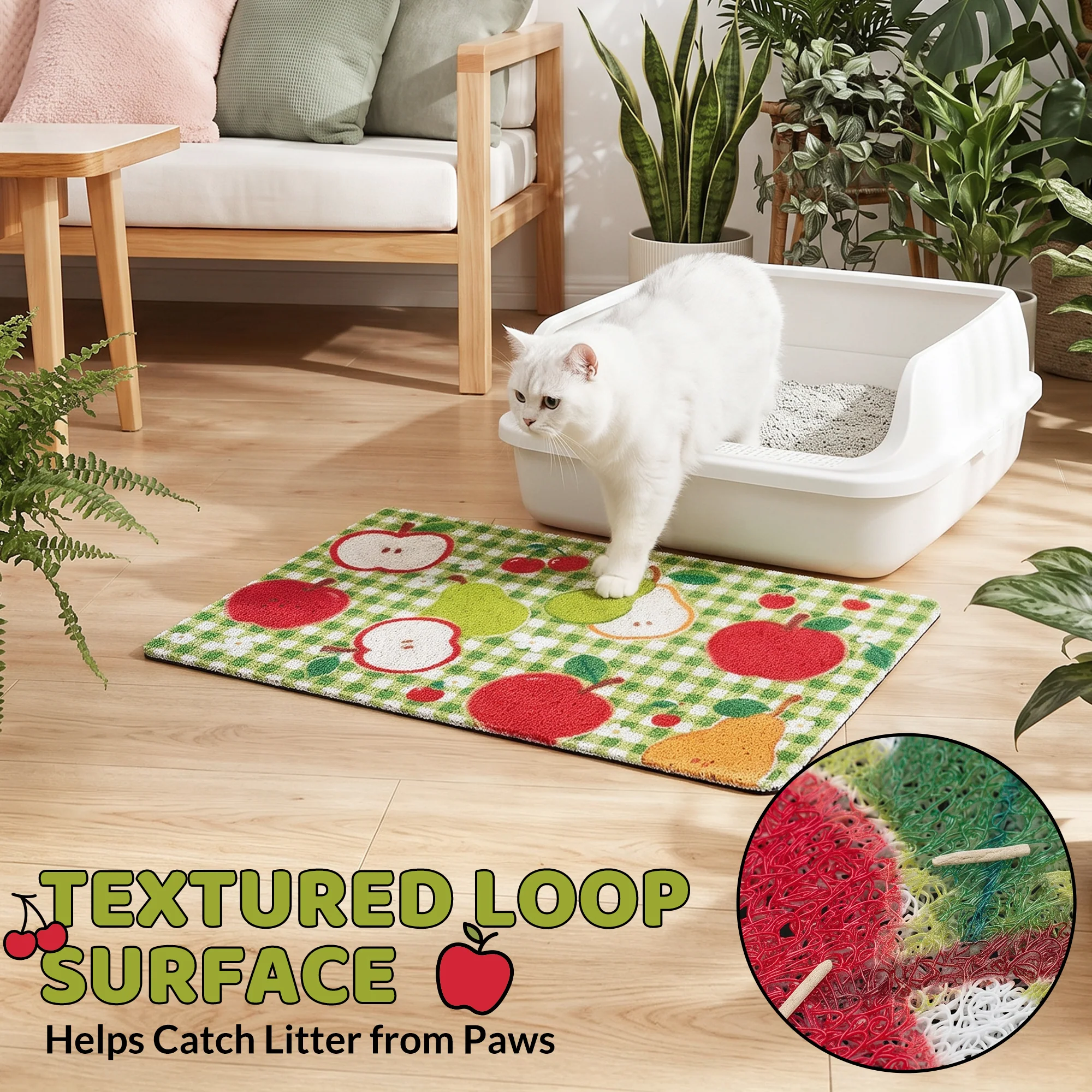 Fruit Garden Cat Litter Mat with Non-Slip Backing