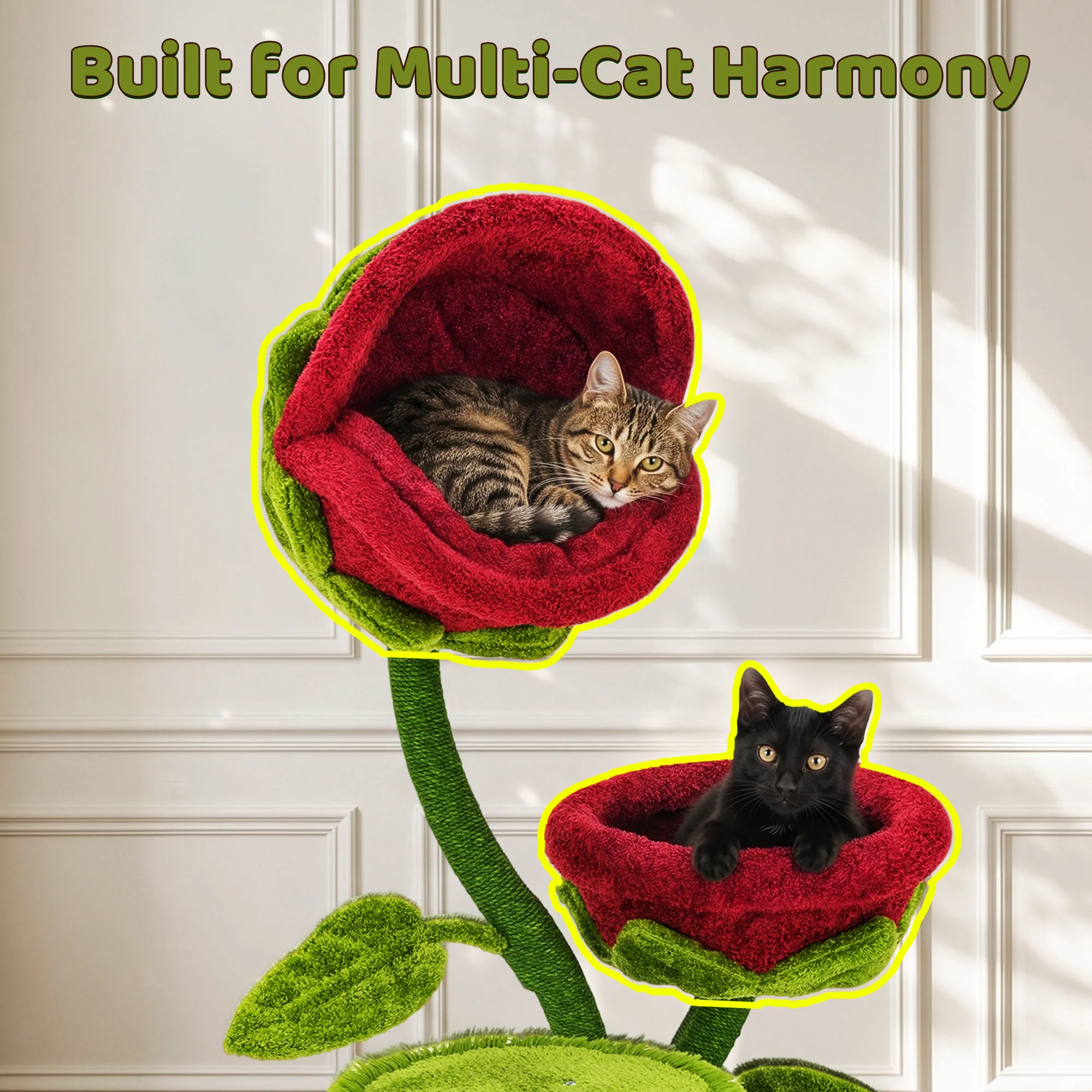 50.8'' 두 개의 블룸 둥지가 있는 Carnivorous Blossom Cat Tree Max