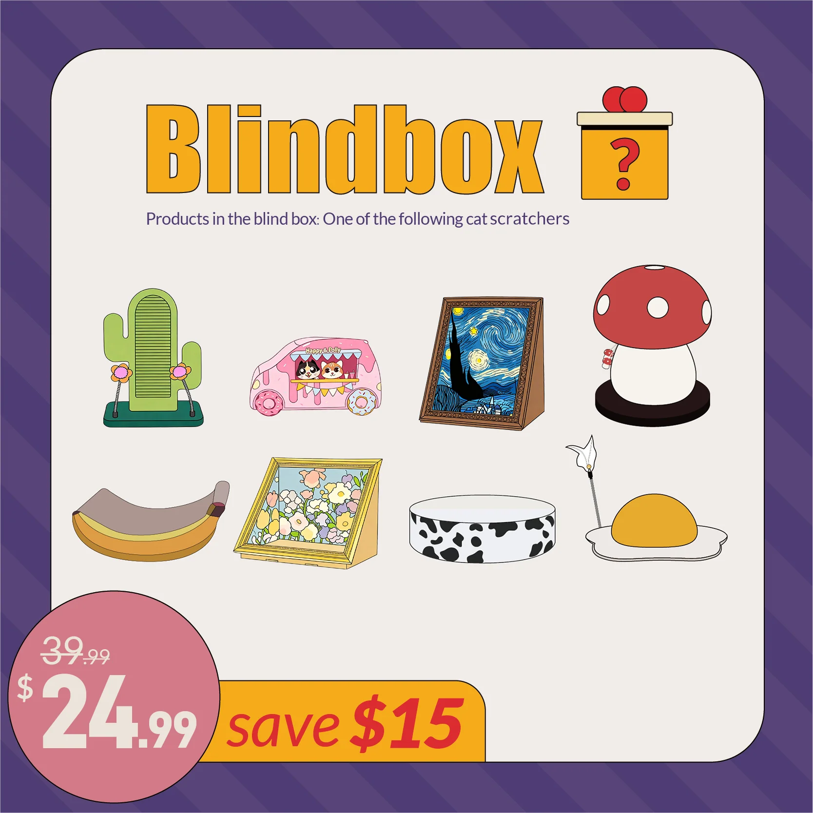 Cat Scratcher Blind Box With Sisal and Cardboard Designs