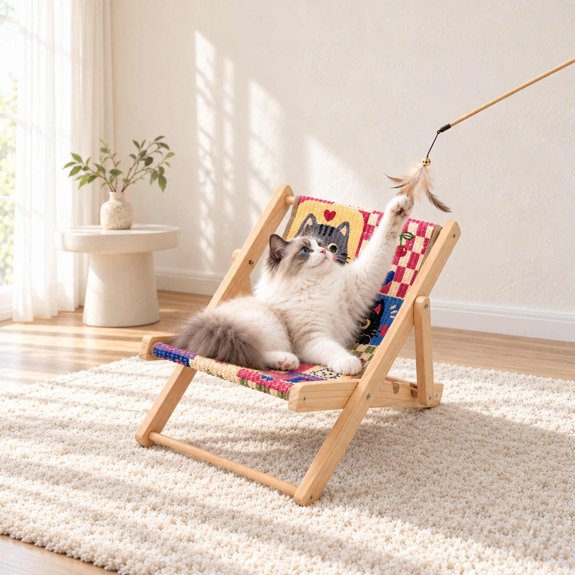 Chaise lounge pliable pour chat Happy & Polly avec tapis griffoir remplaçable