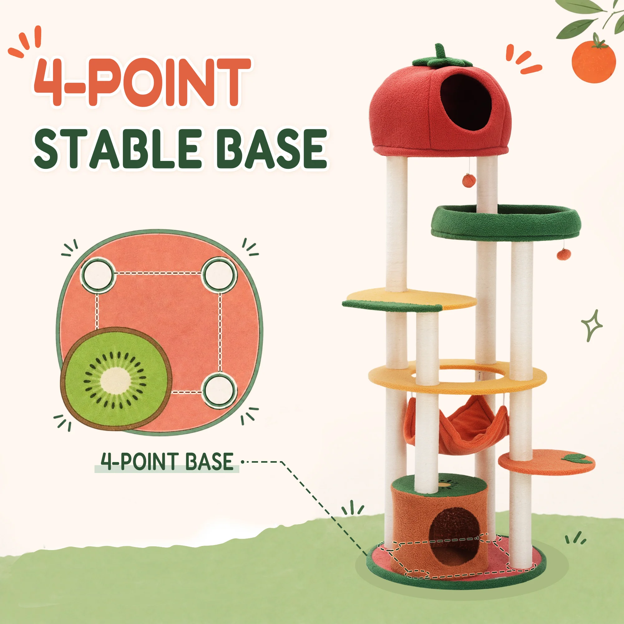 Albero per più gatti Fruit World da 71" con piattaforme a mango, fragola e arancia