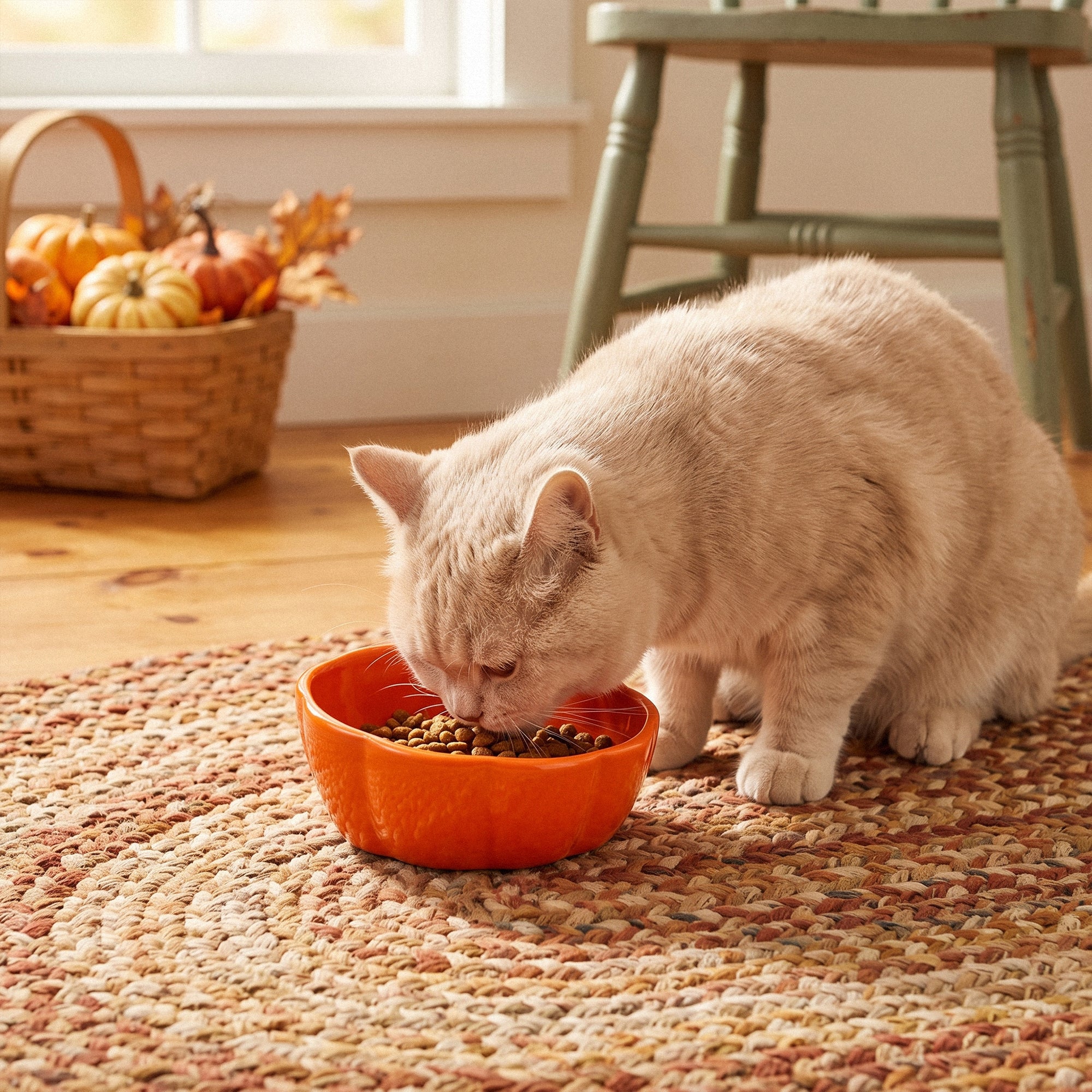 10 oz Pumpkin Patch Cat Bowl in Orange or Green Ceramic