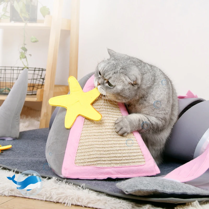 Fish Adventure Cat Sniffing Mat Tunnel for Indoor Play and Scratching