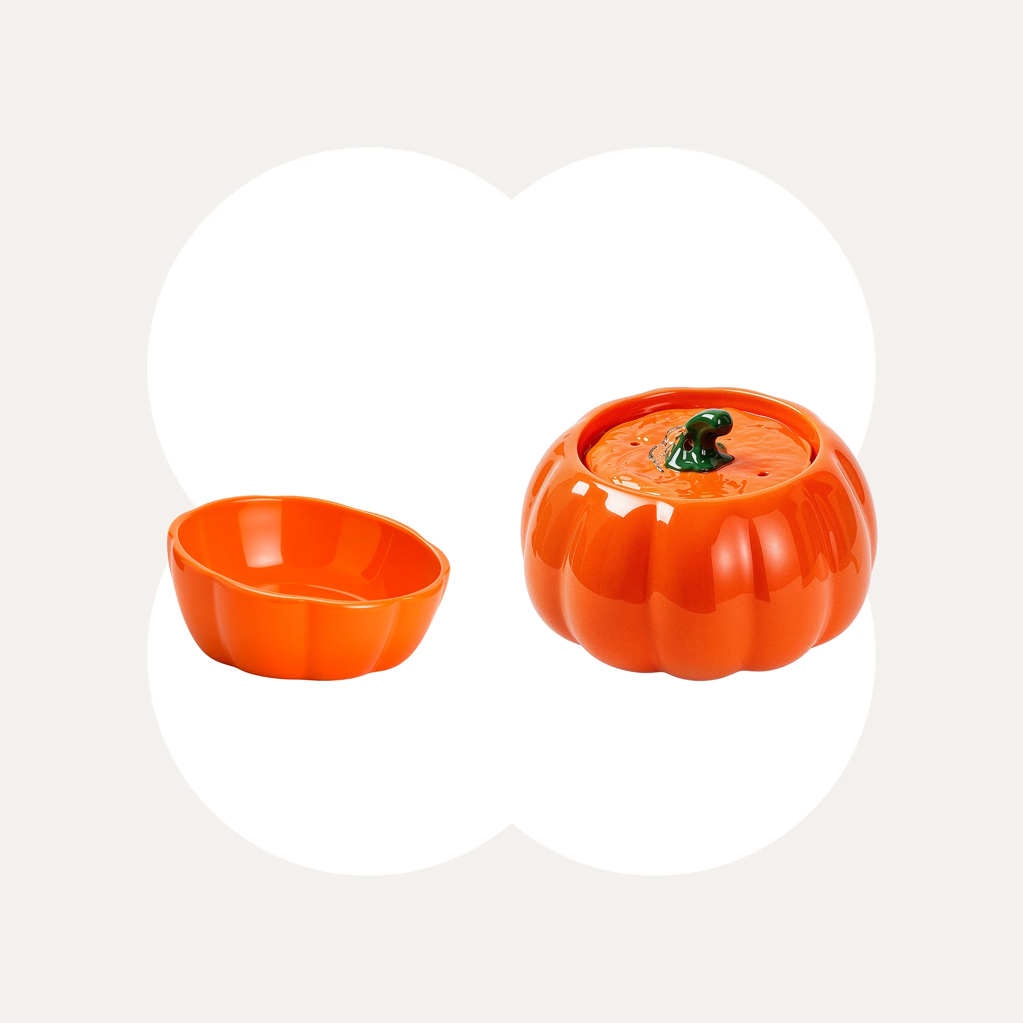 Pumpkin Patch Cat Bowl & Fountain Set in Orange or Green Ceramic