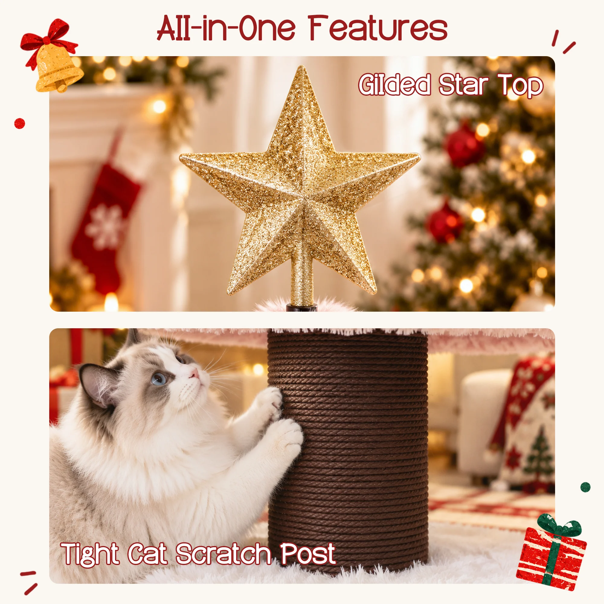 47.2" decoratieve verticale kerstboom-stijl kattenboom