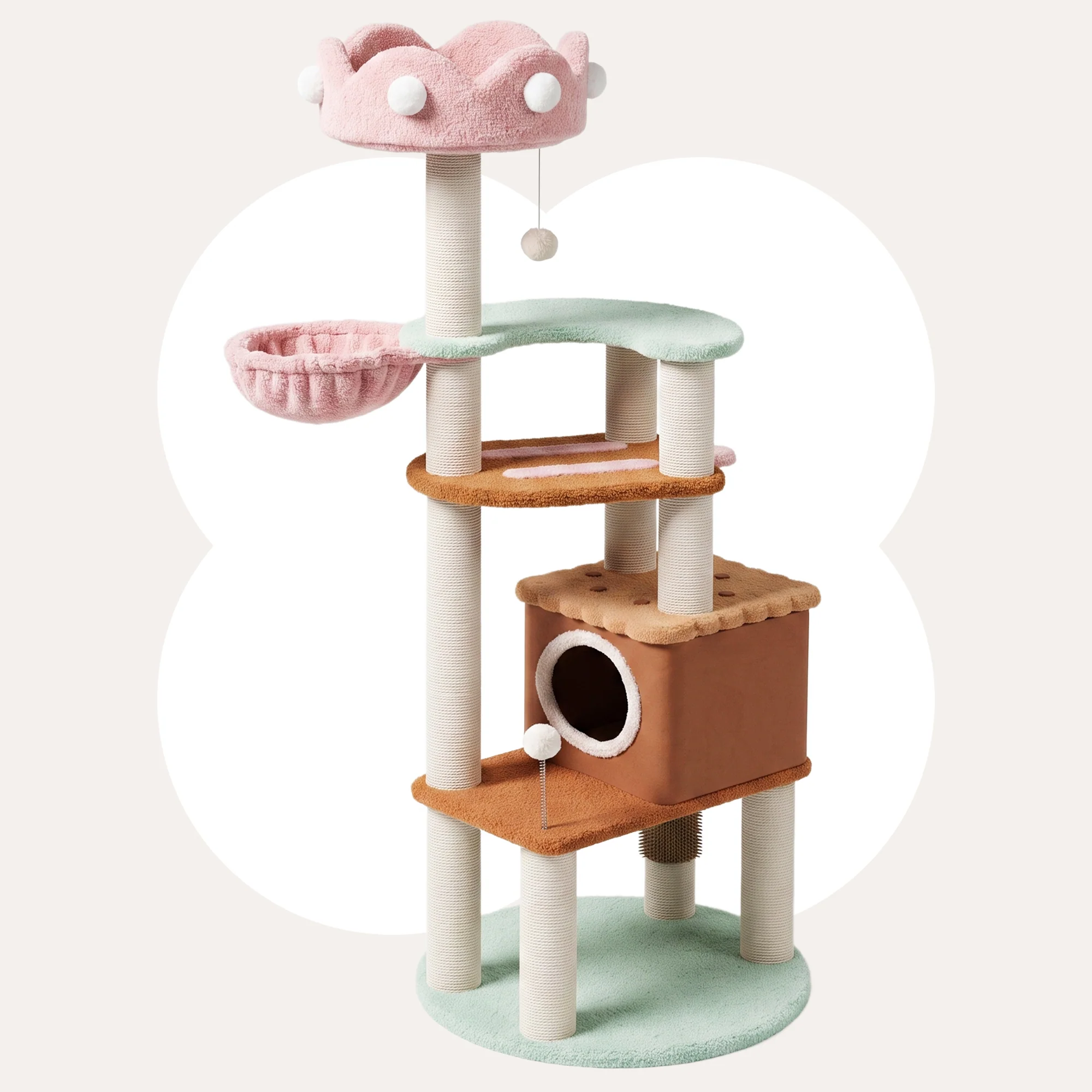 63" Ice Cream Palace Sherpa Tüneme Raflı Çok Katlı Kedi Ağacı