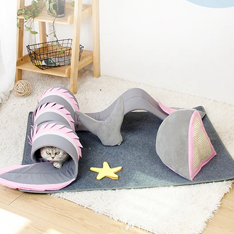 Fish Adventure Cat Sniffing Mat Tunnel for Indoor Play and Scratching