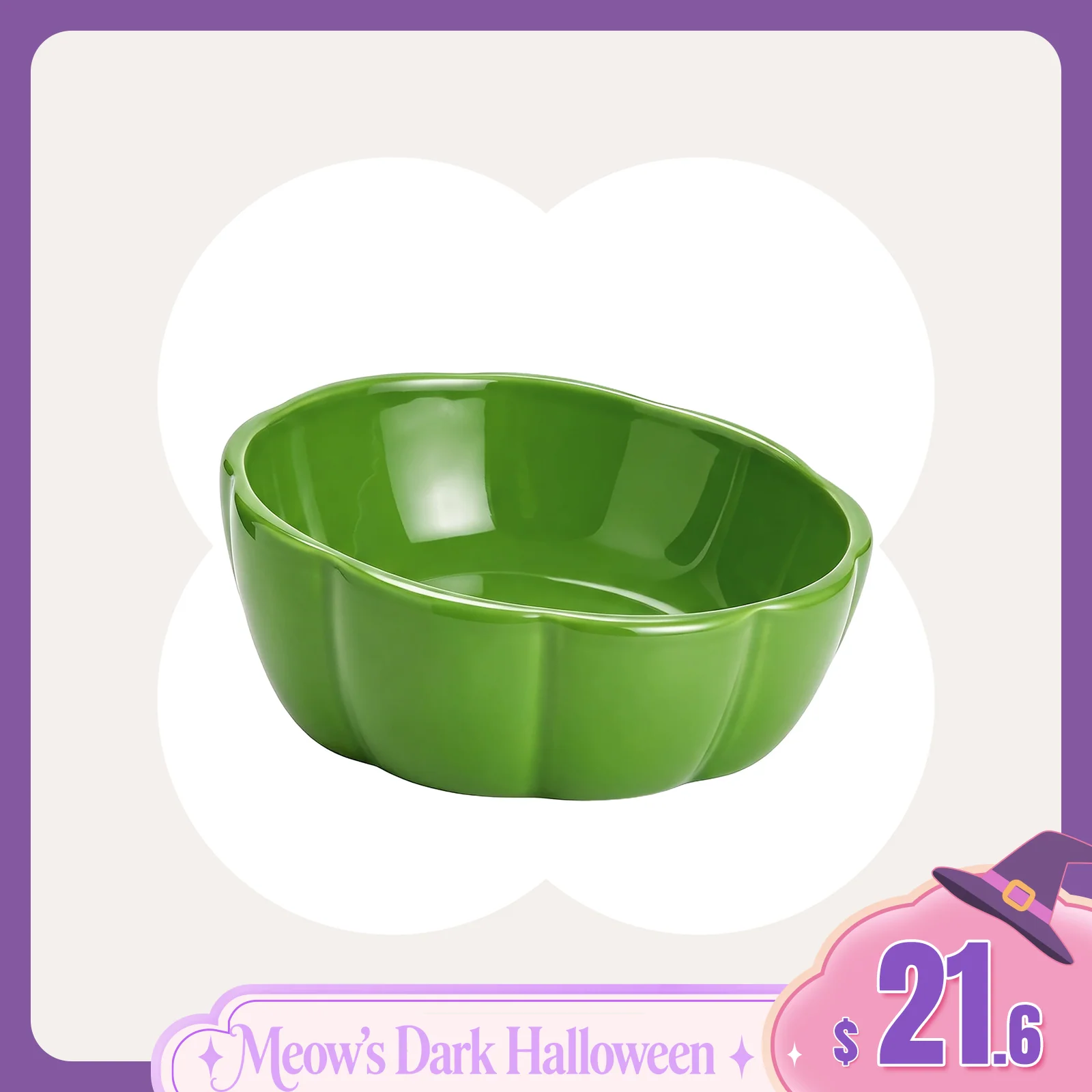 10 oz Pumpkin Patch Cat Bowl in Orange or Green Ceramic