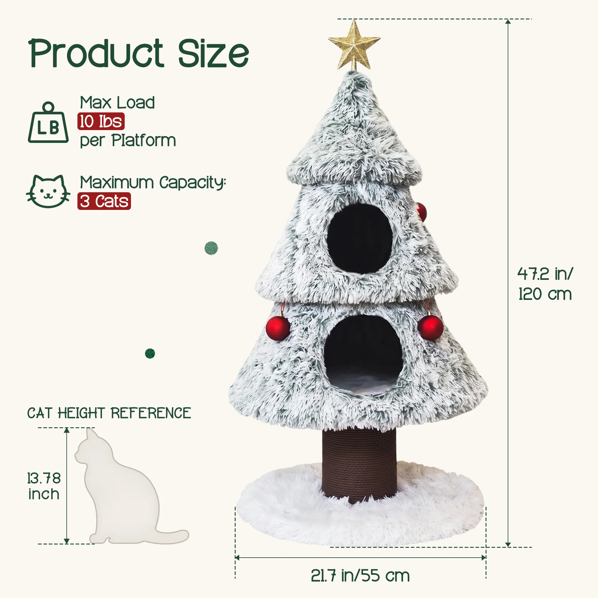 47.2" decoratieve verticale kerstboom-stijl kattenboom