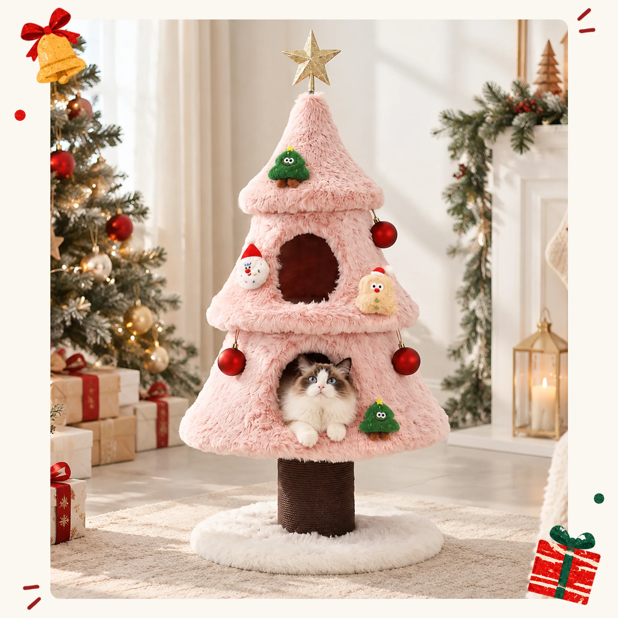 47.2" decoratieve verticale kerstboom-stijl kattenboom