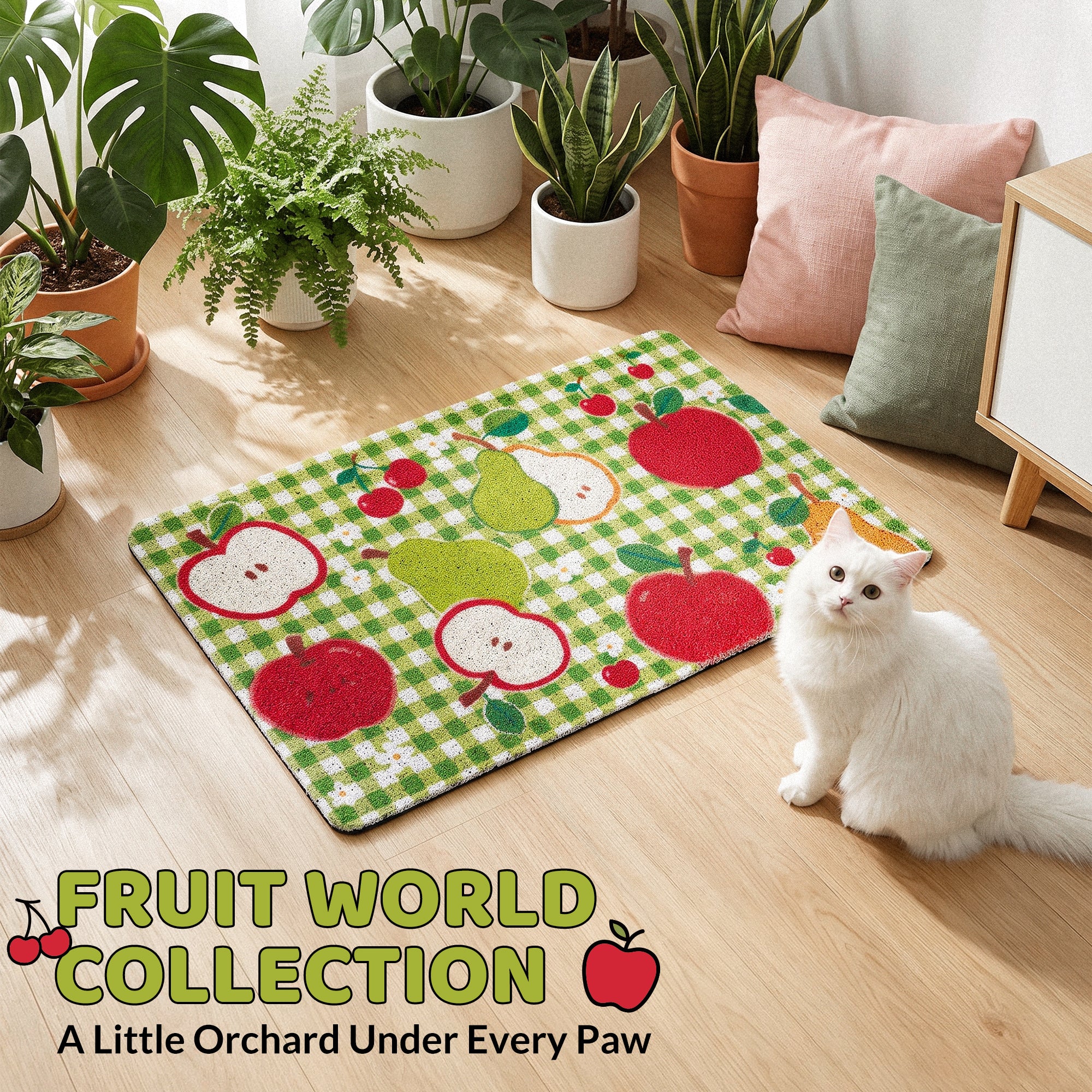 Fruit Garden Cat Litter Mat with Non-Slip Backing