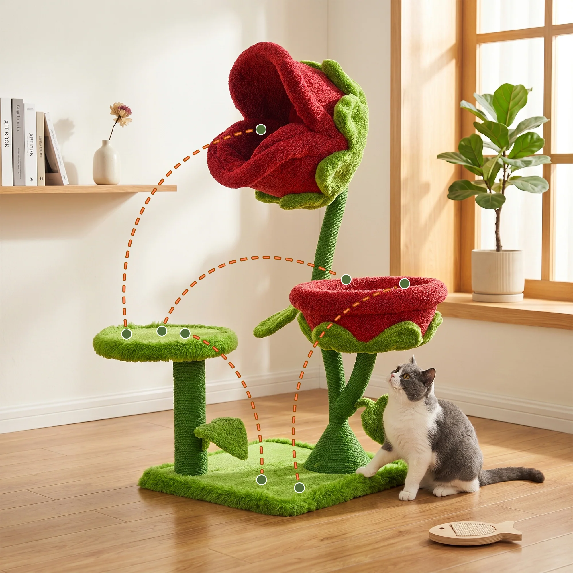 50.8'' 두 개의 블룸 둥지가 있는 Carnivorous Blossom Cat Tree Max