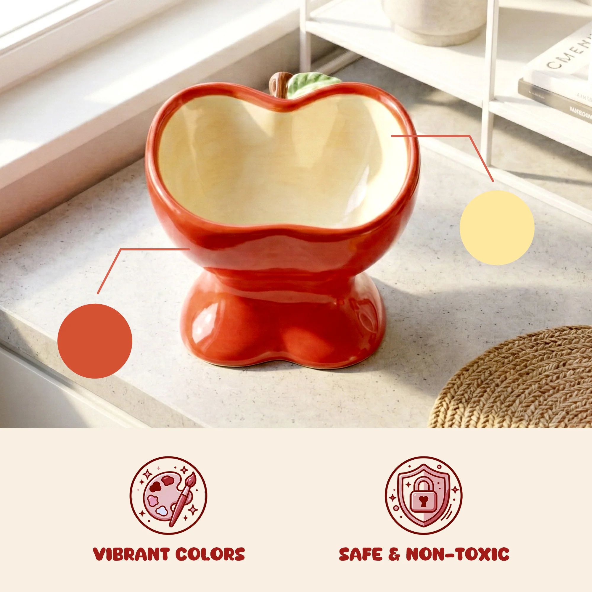 9oz Apple Bliss Elevated Cat Bowl in Ceramic, 9oz