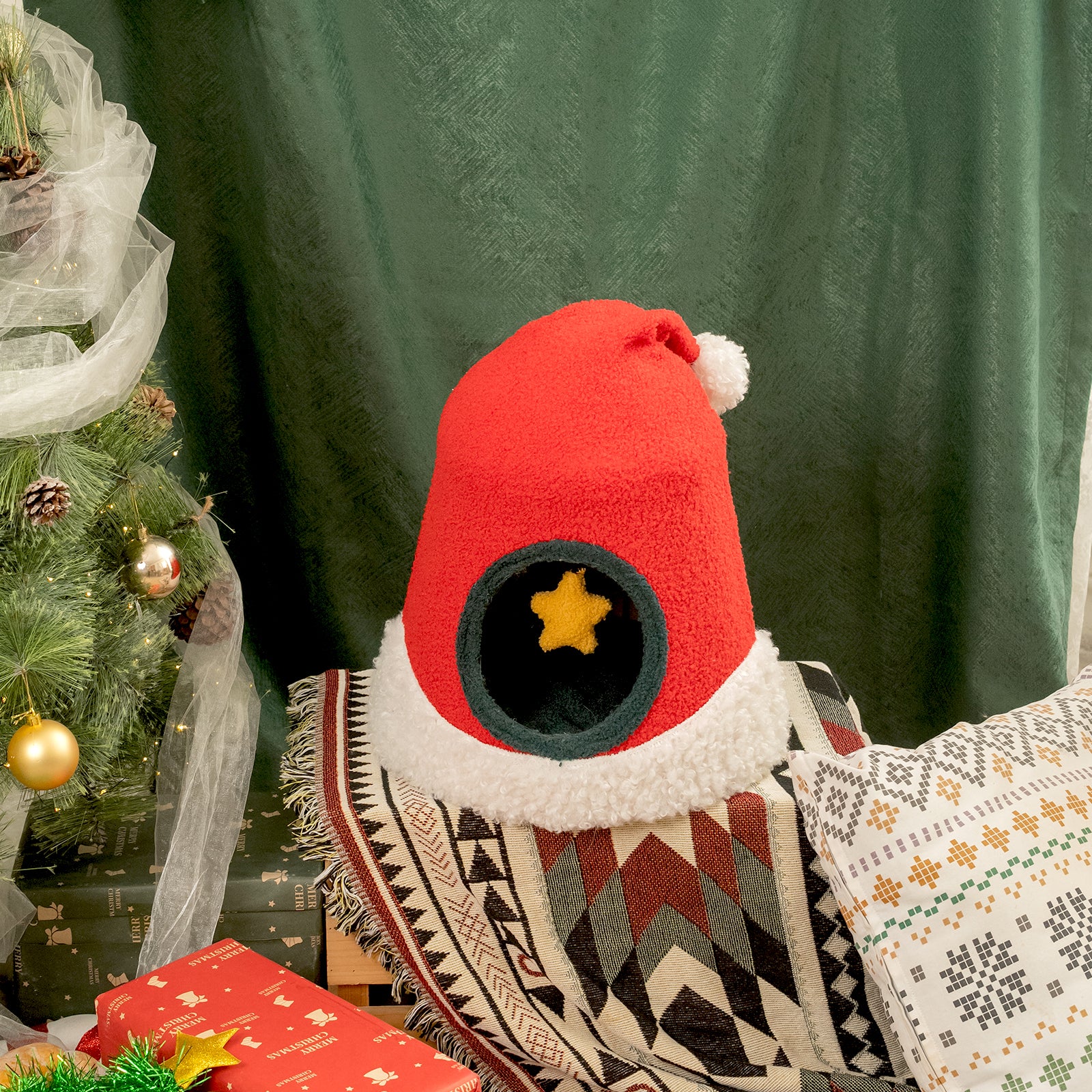Christmas Tree Cat Bed Tent With Removable Top for Cats and Small Dogs