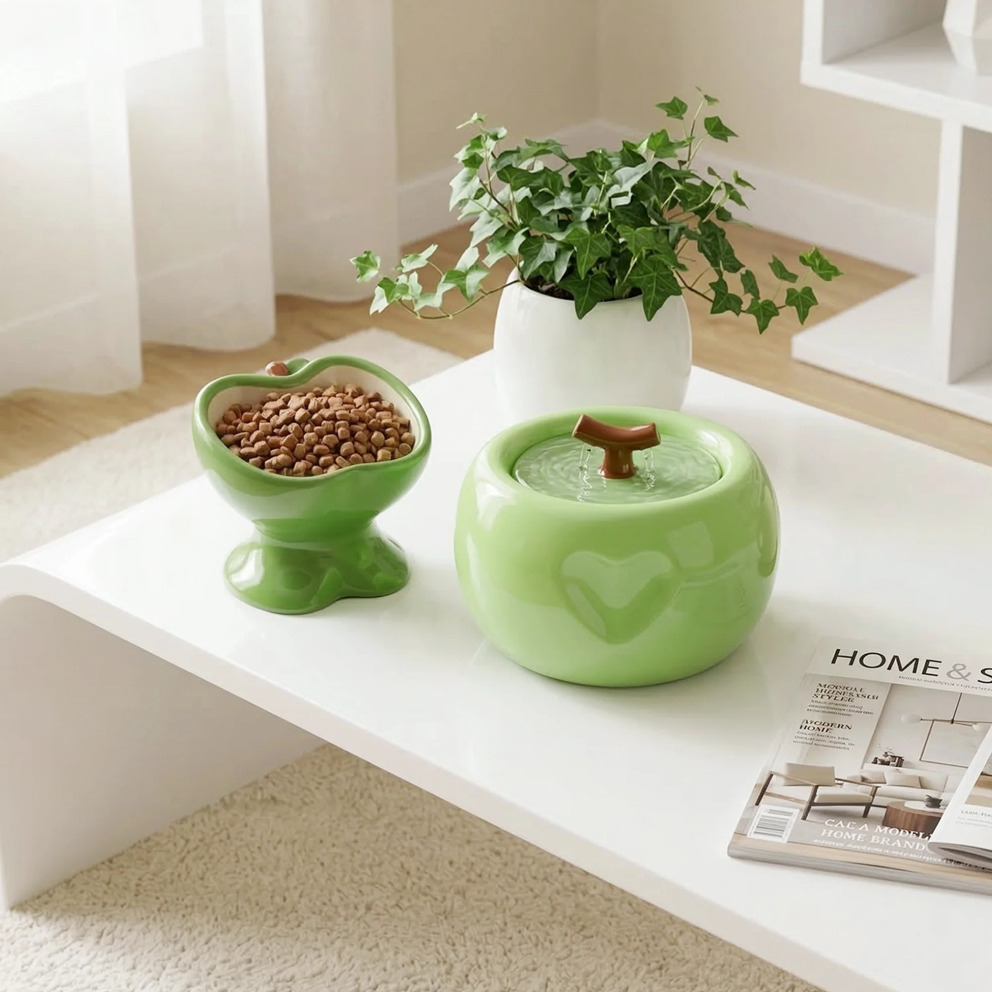 Set de comedero y fuente Love Apple para gatos