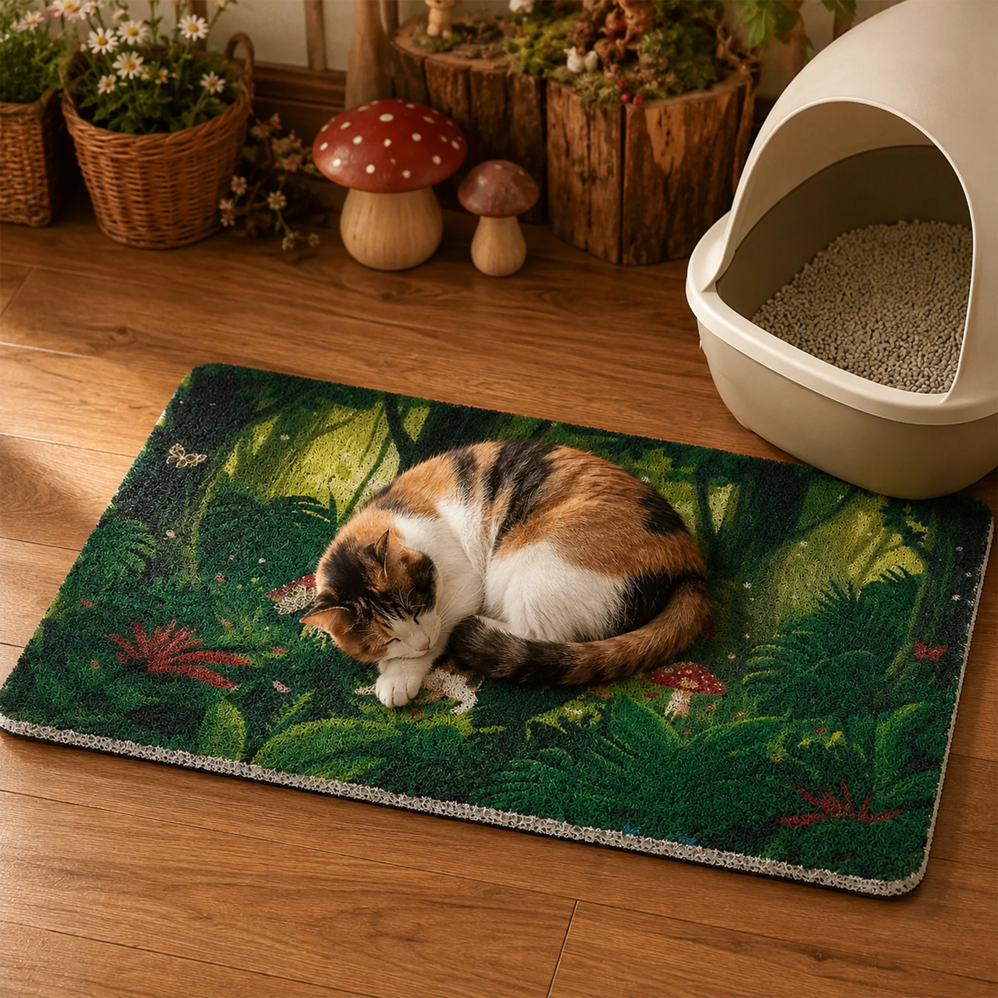 Tropical Jungle kattenbakmat met waterdichte antislip basis