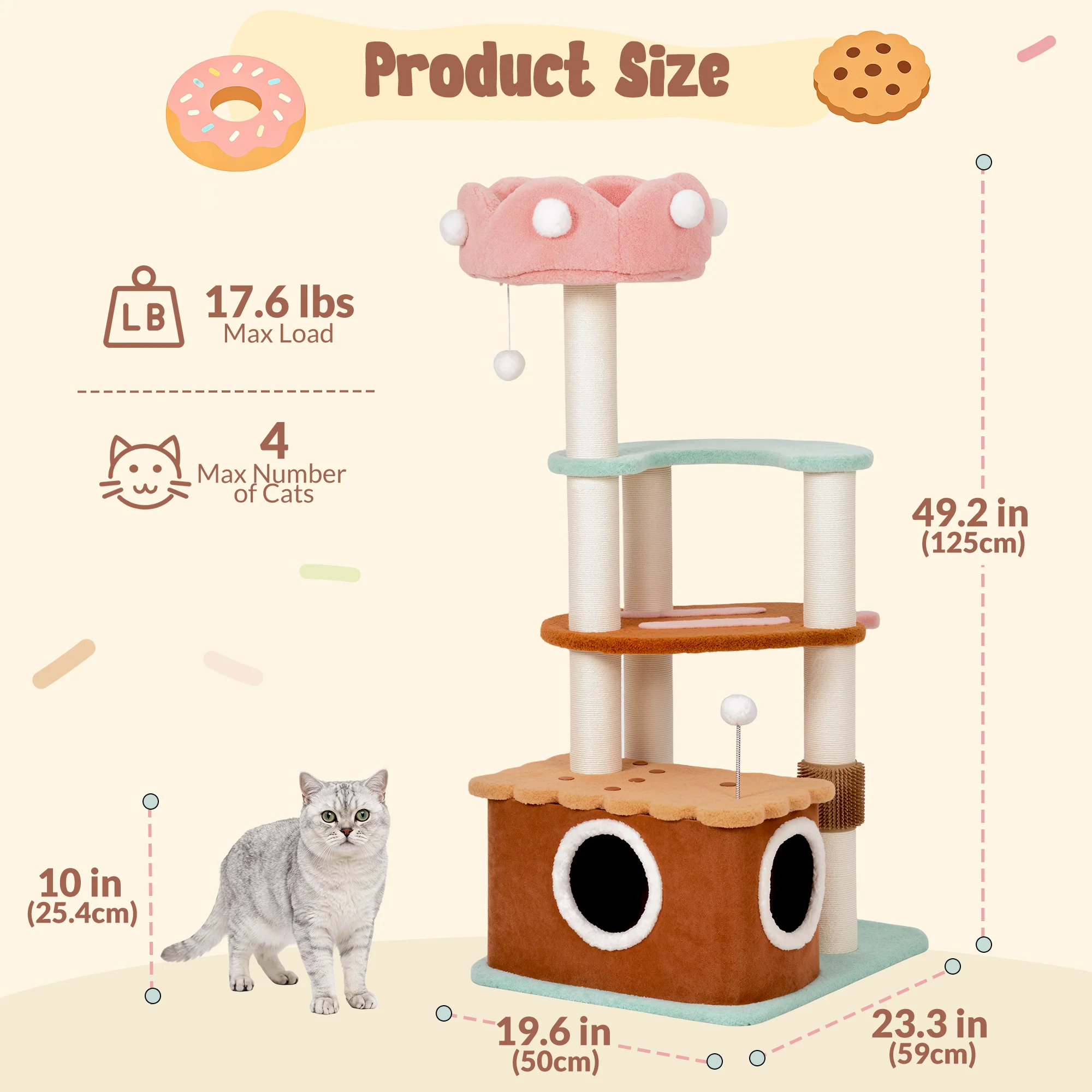 49" Vertical Ice Cream Medium-Sized Multi-Cat Tree