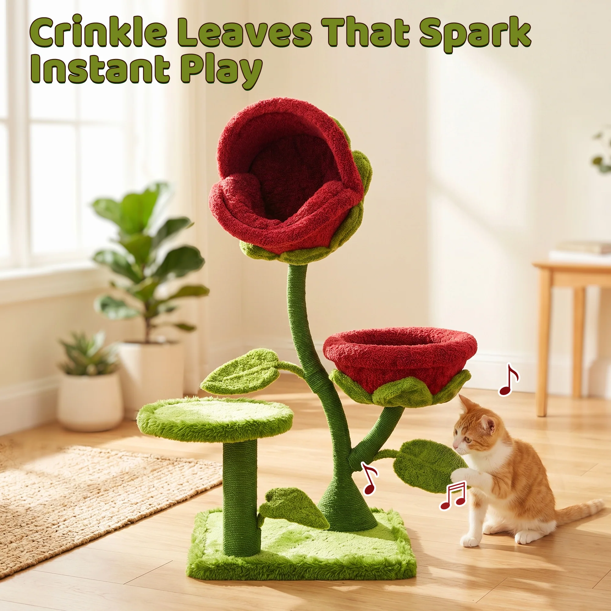 50.8'' 두 개의 블룸 둥지가 있는 Carnivorous Blossom Cat Tree Max