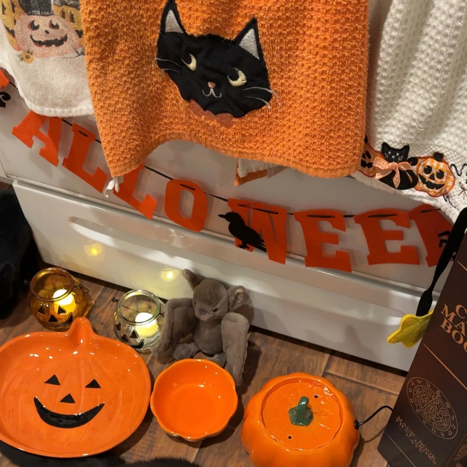10 oz Pumpkin Patch Cat Bowl in Orange or Green Ceramic