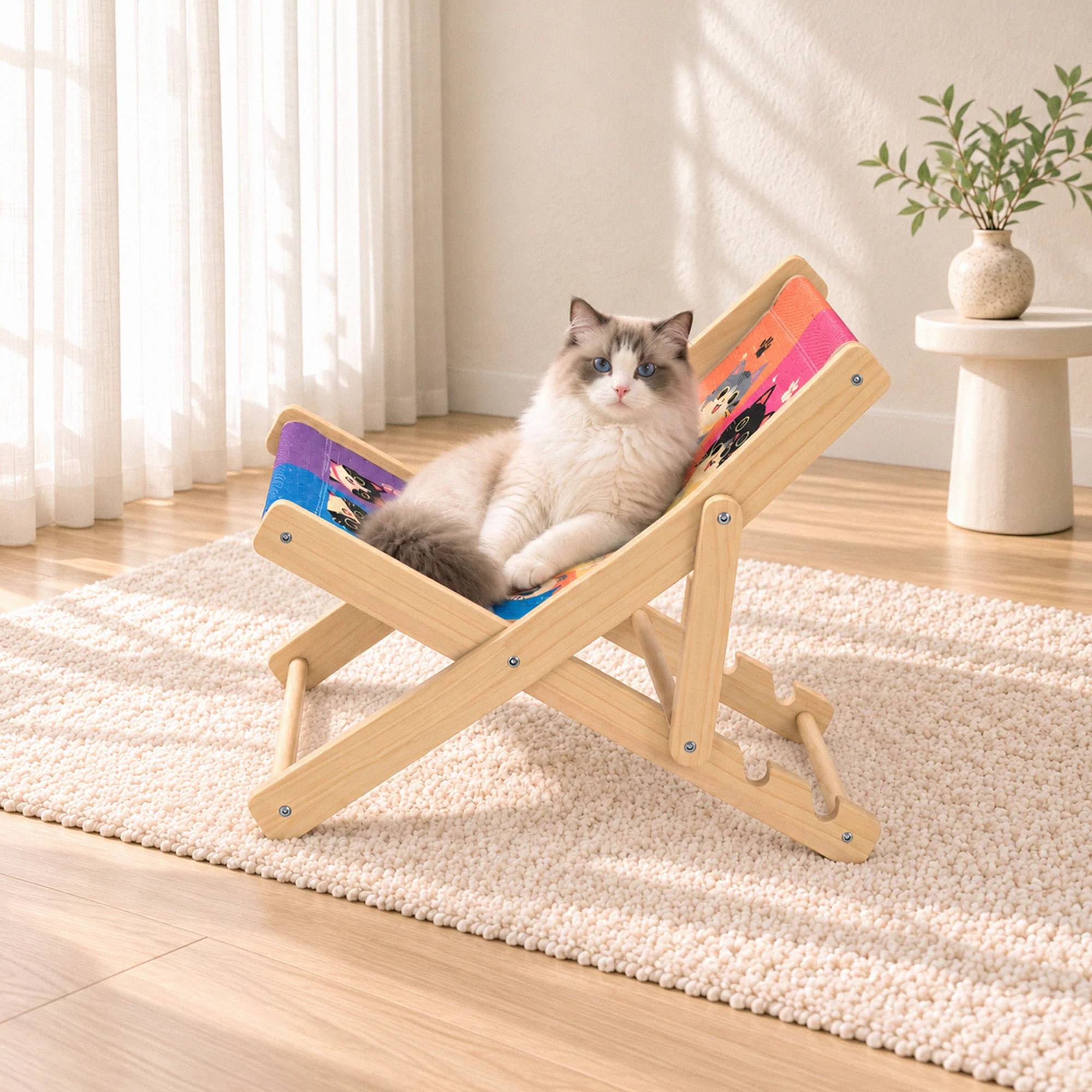 Chaise lounge pliable pour chat Happy & Polly avec tapis griffoir remplaçable