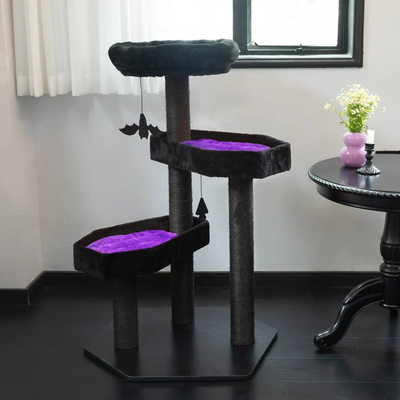 Gothic Style Cat Tree with Coffin Platforms in Red and Black