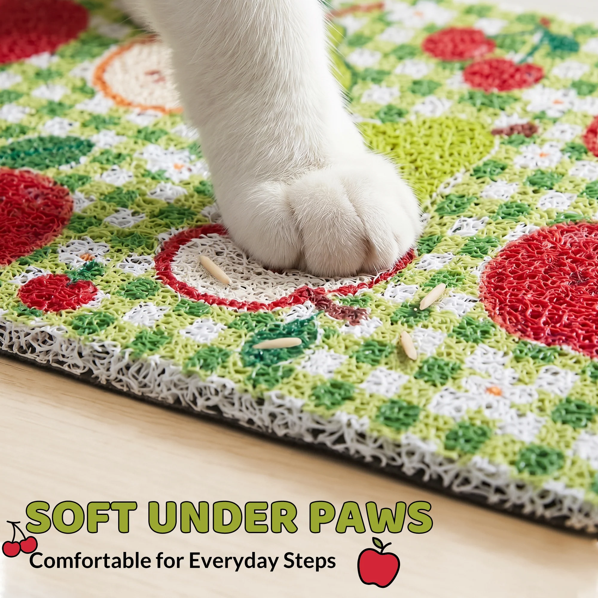 Fruit Garden Cat Litter Mat with Non-Slip Backing