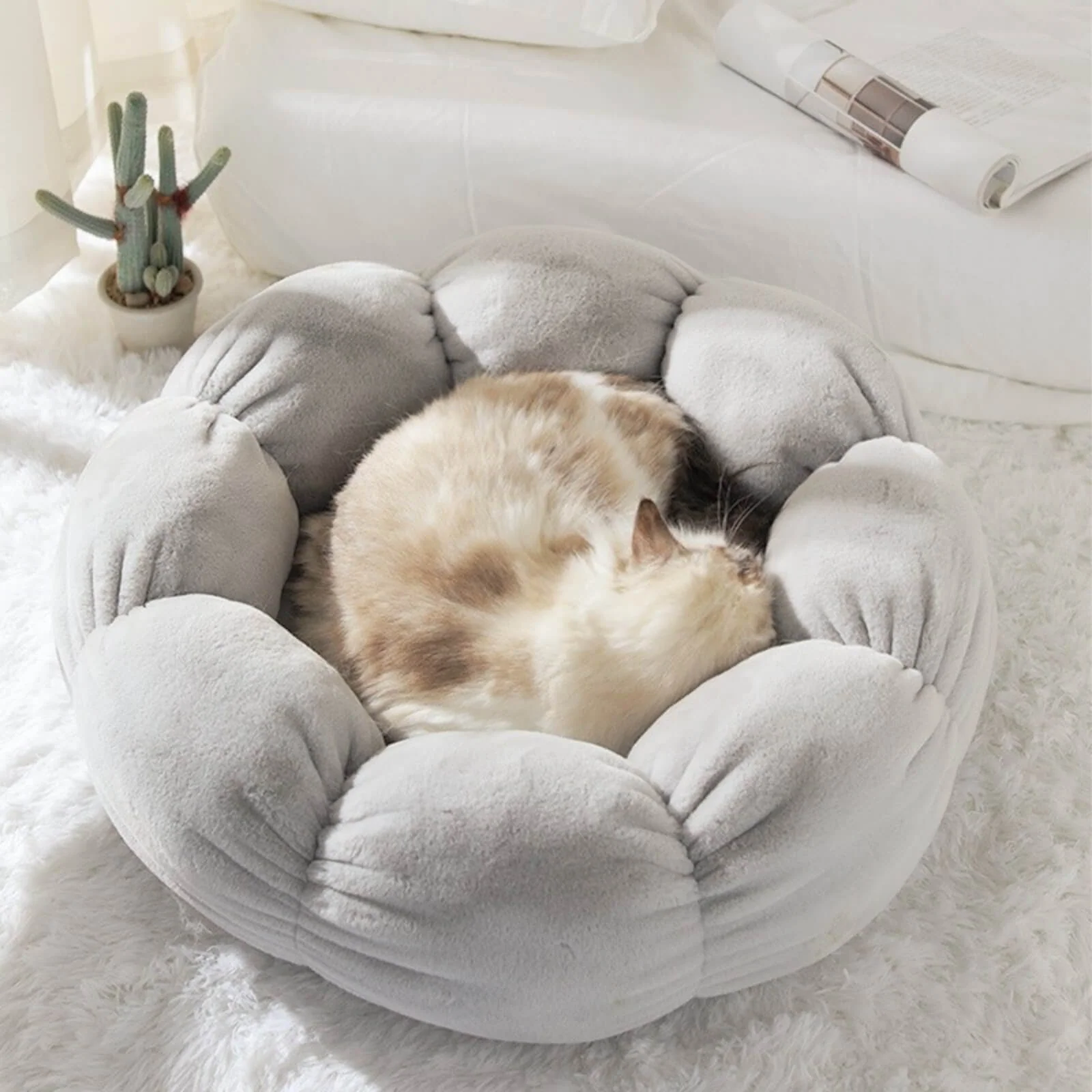 Bloomy Flower Cozy Plush Cat Bed for Kittens and Puppies