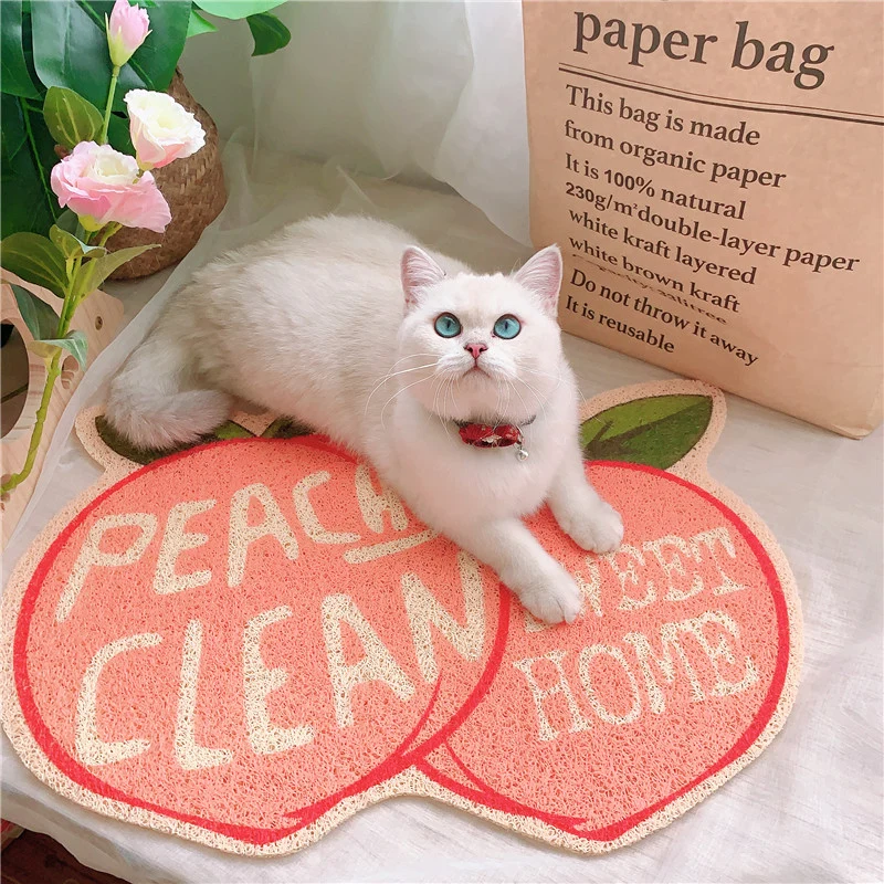 Fruit Series Peach Shaped Cat Litter Mat for Cats and Small Dogs