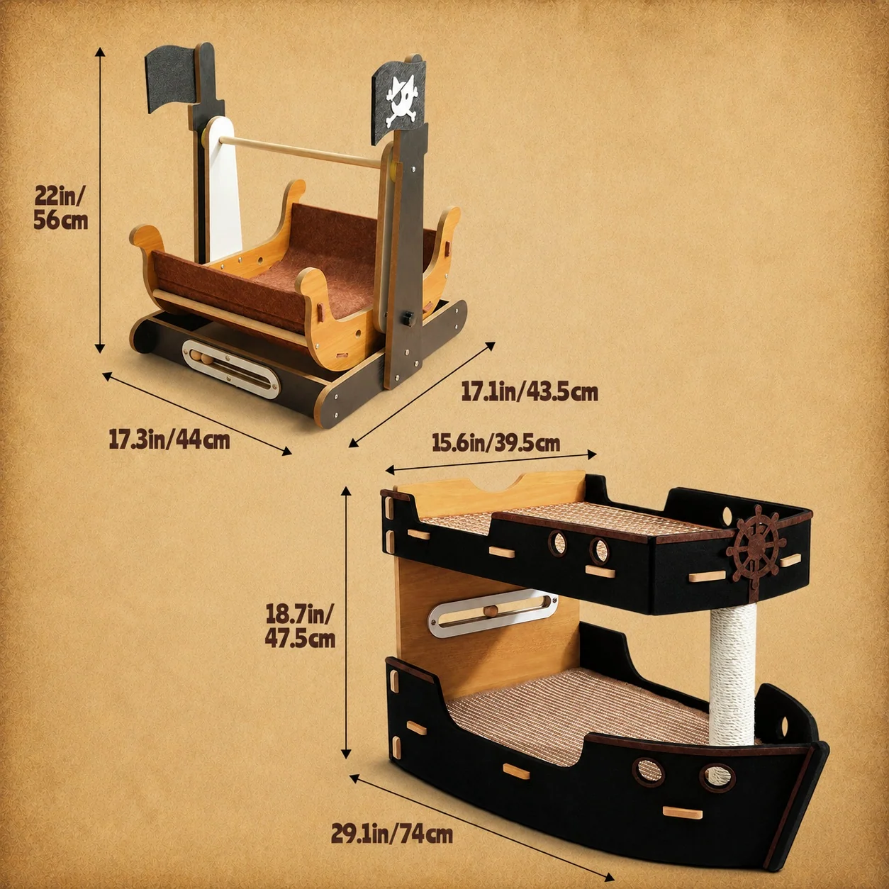 Cama para Gatos Pirata de 2 Pisos